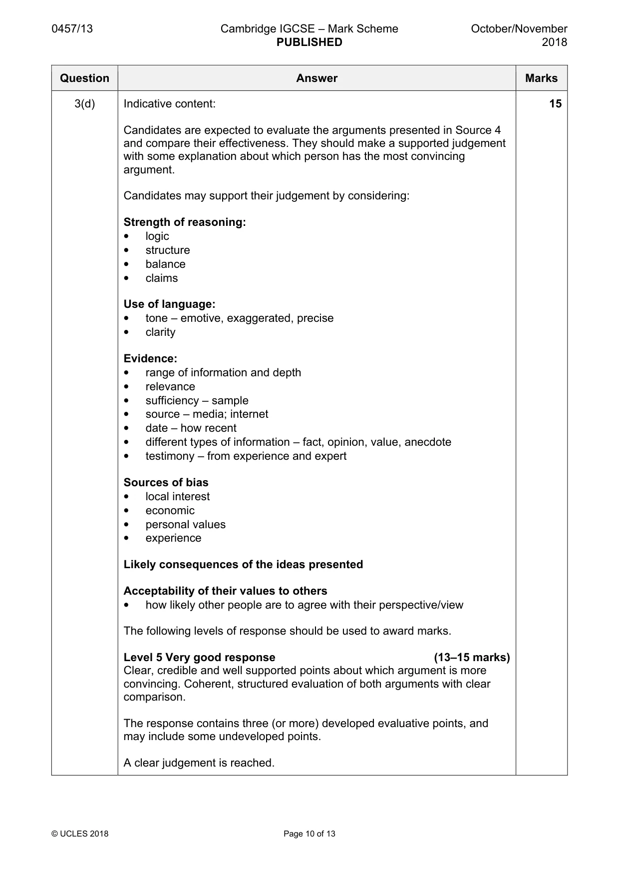 Mark scheme, page 10 of 13