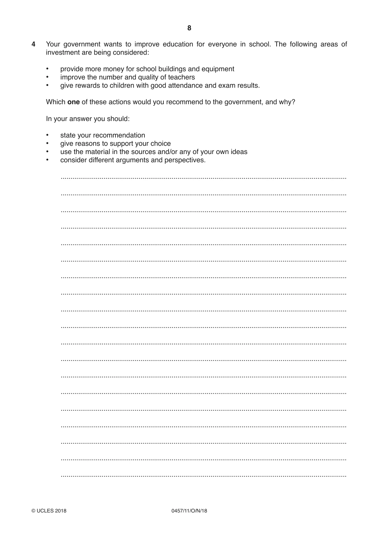 Cambridge IGCSE Global Perspectives 0457 2018 Oct/Nov Paper 1 · Variant 1 question paper, page 8 of 12
