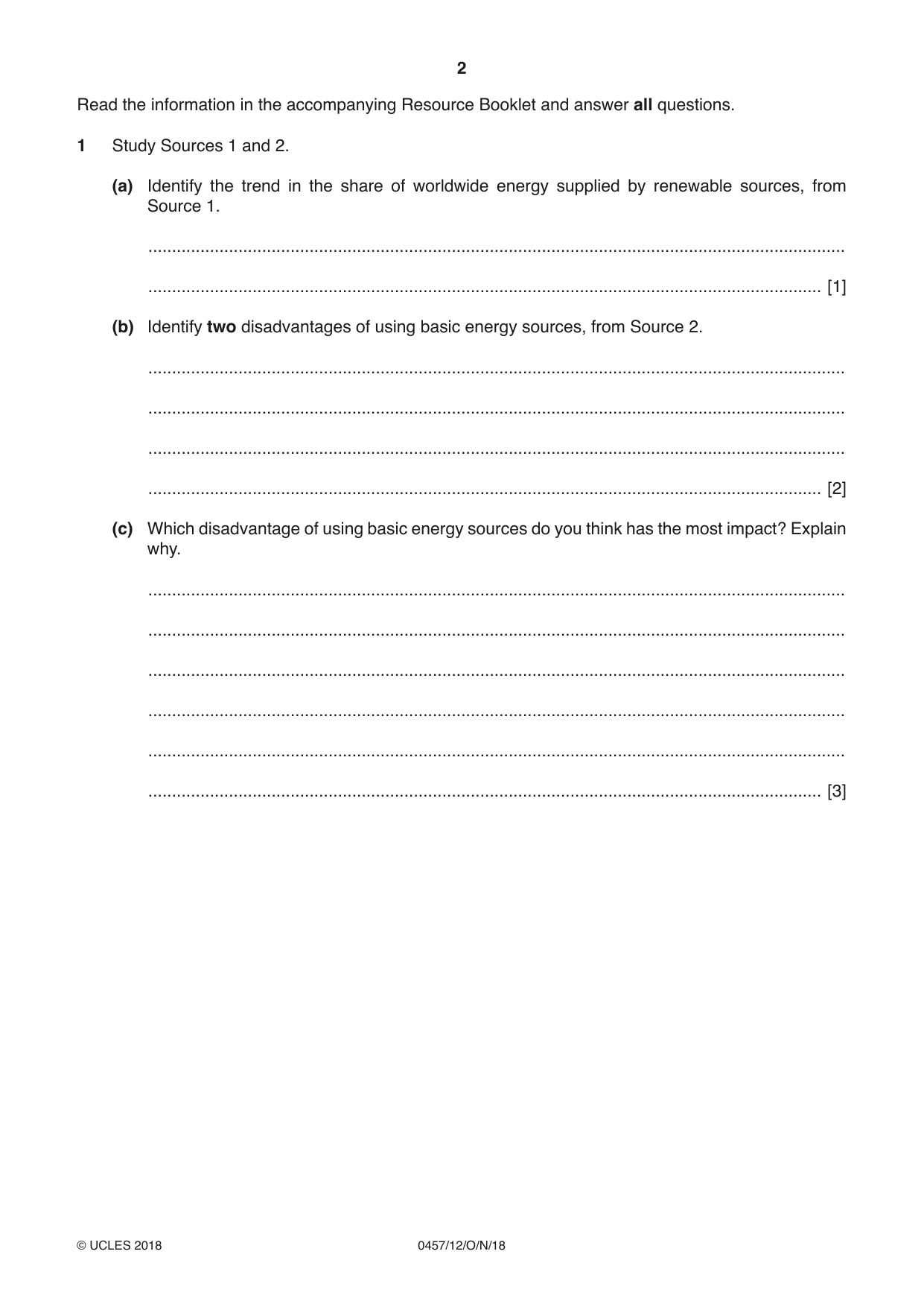 Cambridge IGCSE Global Perspectives 0457 2018 Oct/Nov Paper 1 · Variant 2 question paper, page 2 of 12