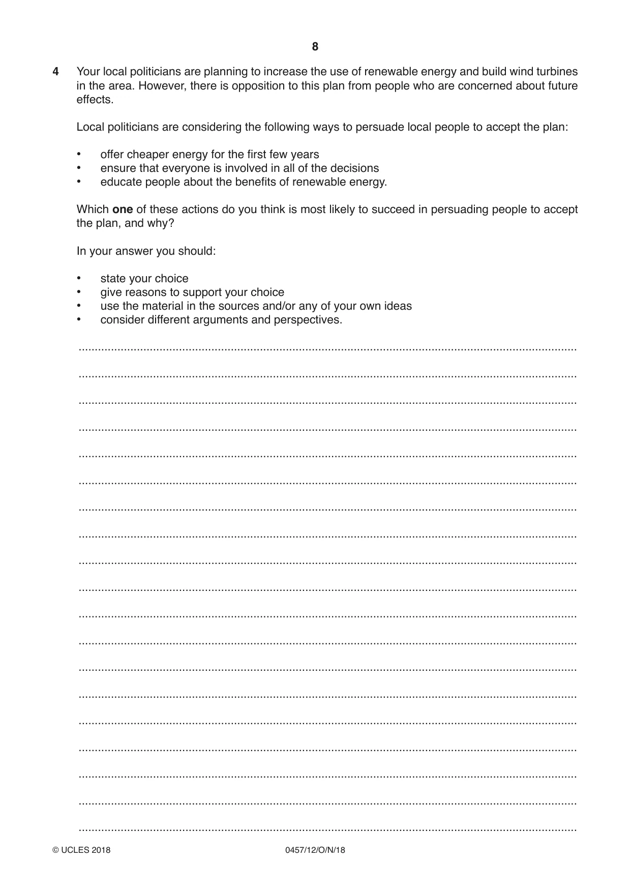 Cambridge IGCSE Global Perspectives 0457 2018 Oct/Nov Paper 1 · Variant 2 question paper, page 8 of 12