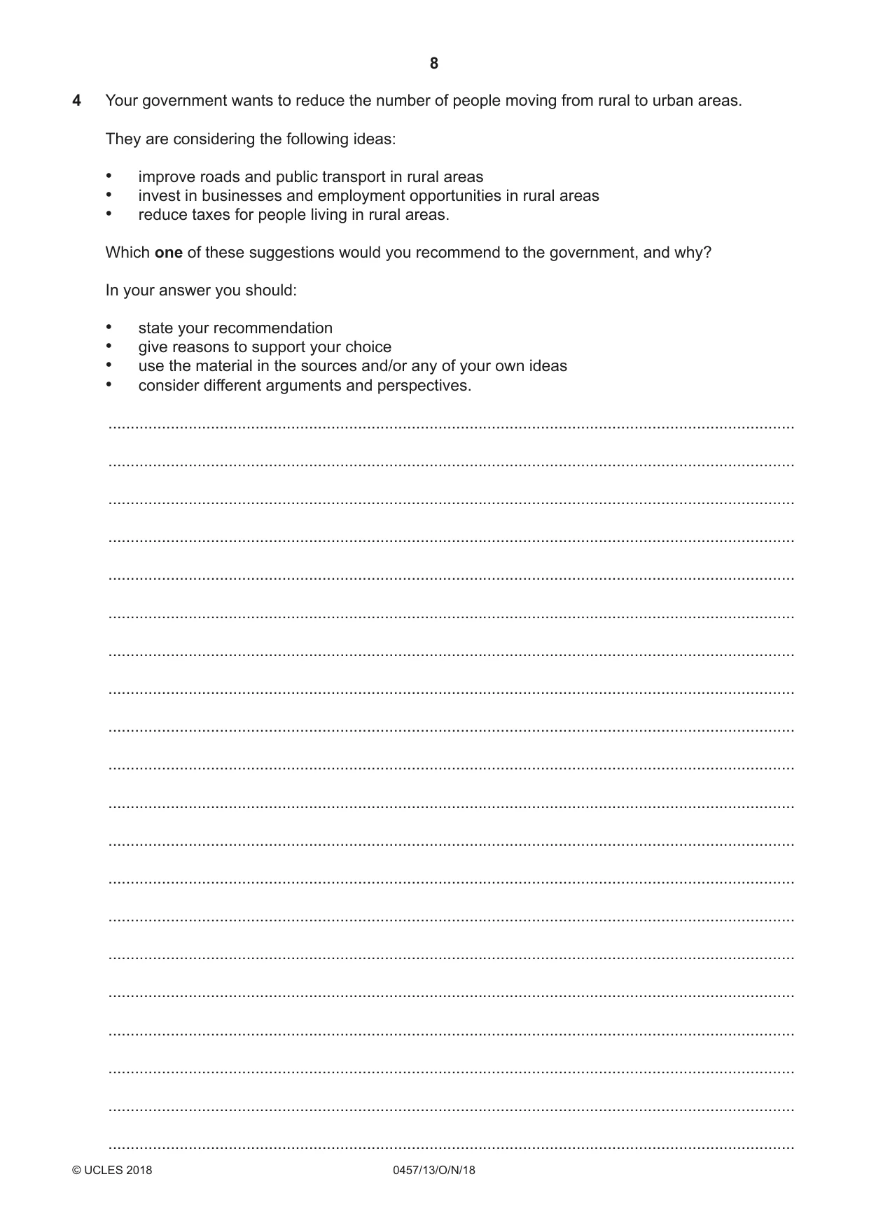 Cambridge IGCSE Global Perspectives 0457 2018 Oct/Nov Paper 1 · Variant 3 question paper, page 8 of 12