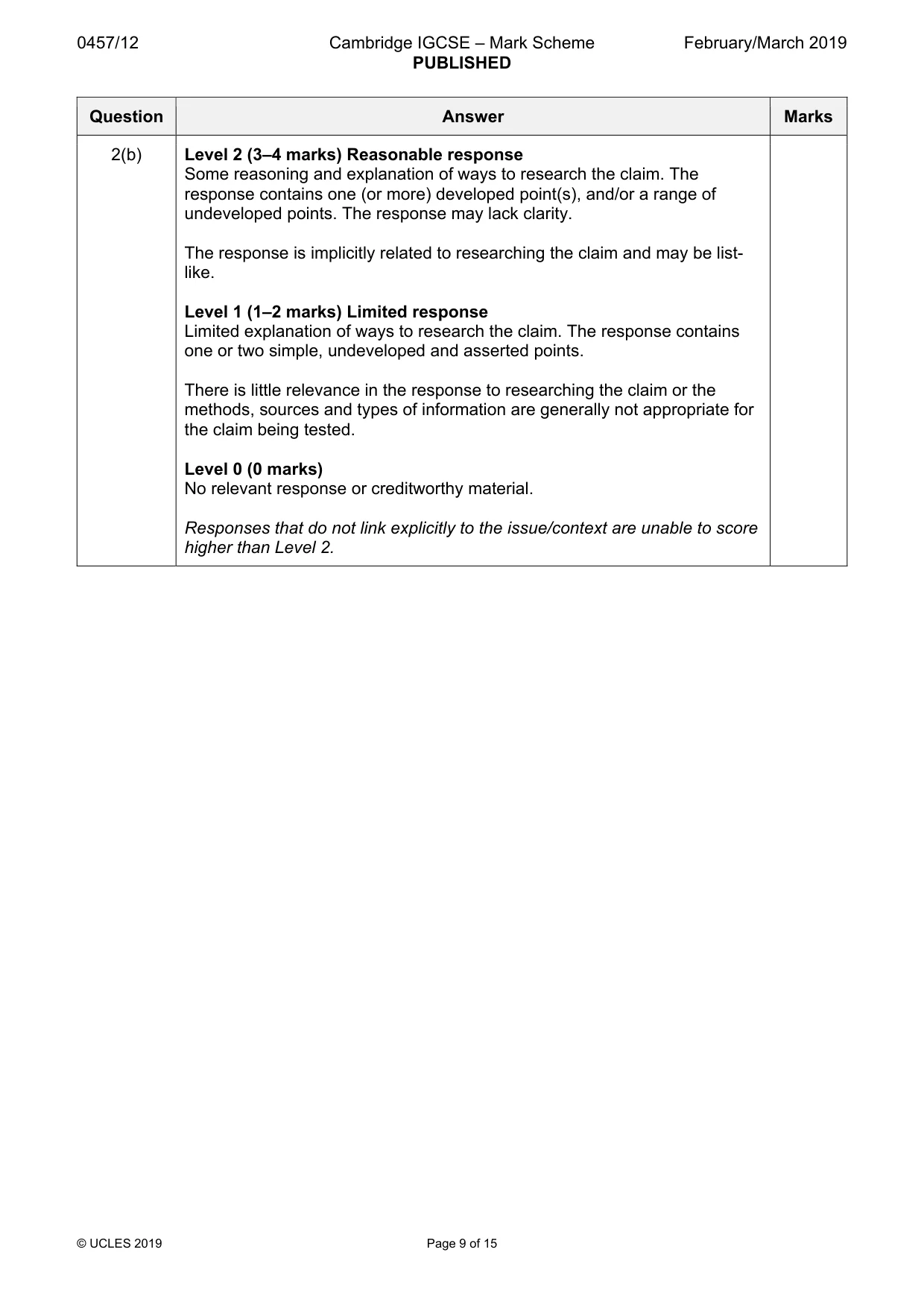 Mark scheme, page 9 of 15