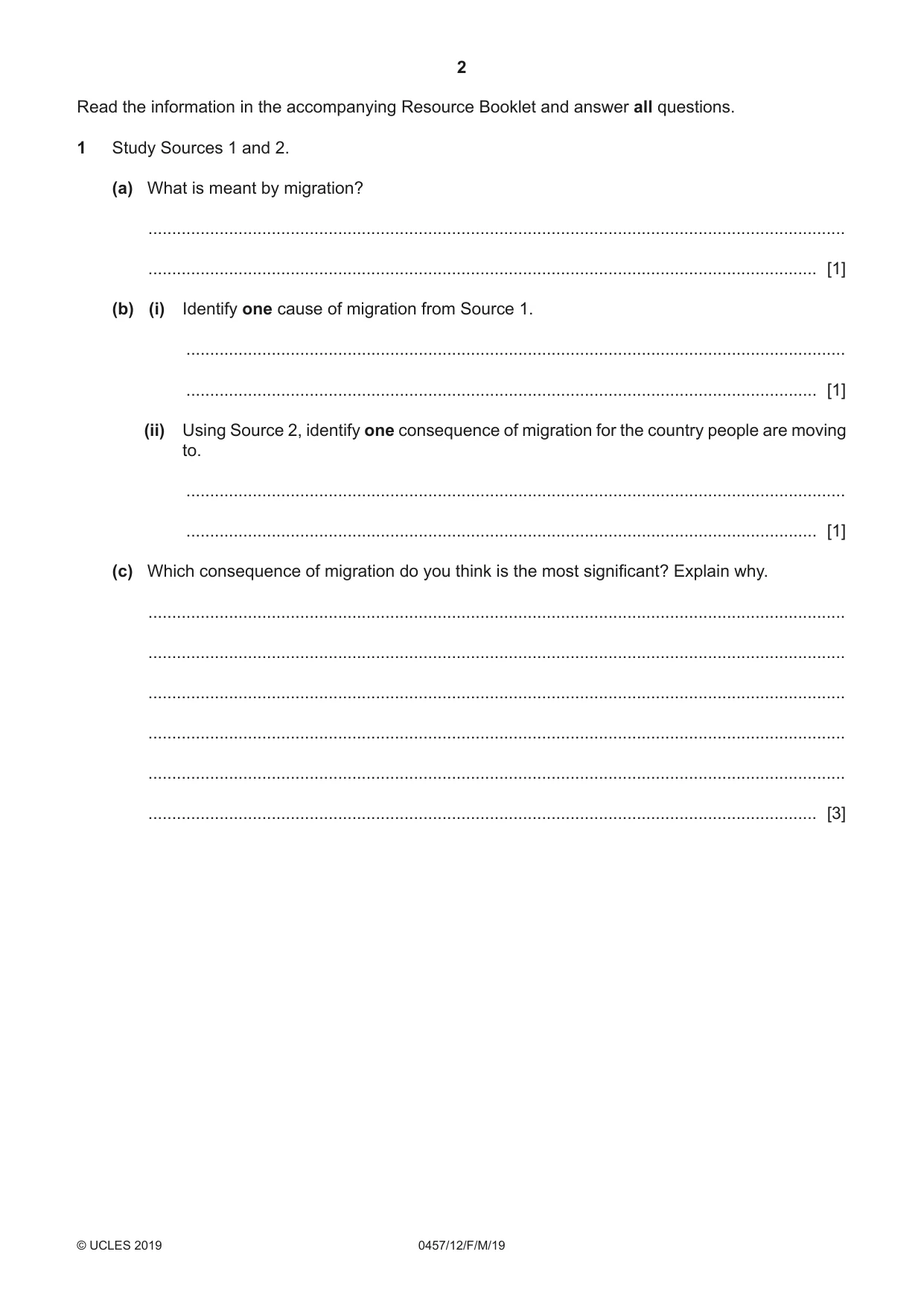 Cambridge IGCSE Global Perspectives 0457 2019 Feb/March Paper 1 · Variant 2 question paper, page 2 of 12