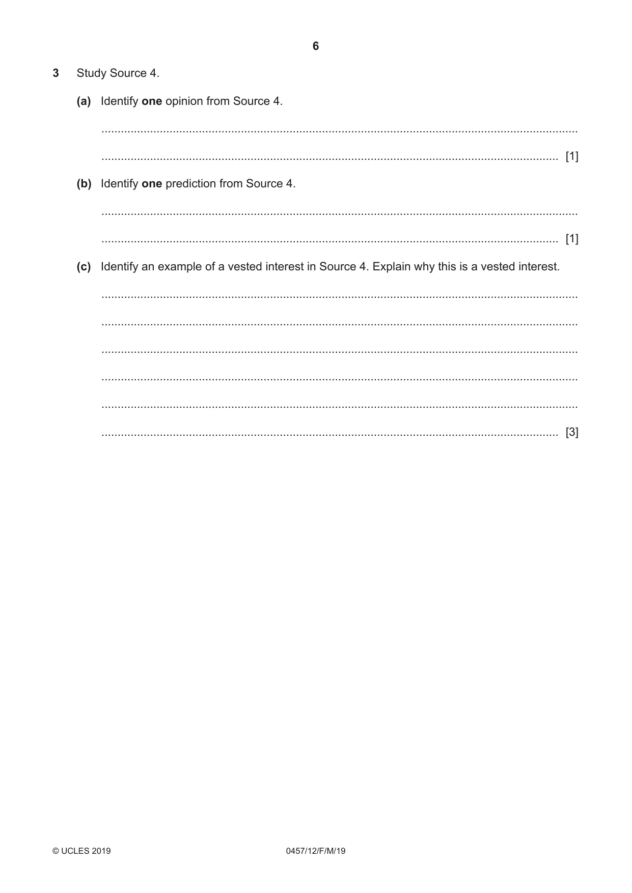Cambridge IGCSE Global Perspectives 0457 2019 Feb/March Paper 1 · Variant 2 question paper, page 6 of 12