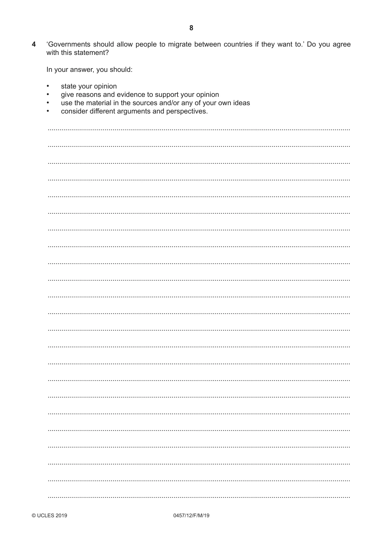 Cambridge IGCSE Global Perspectives 0457 2019 Feb/March Paper 1 · Variant 2 question paper, page 8 of 12
