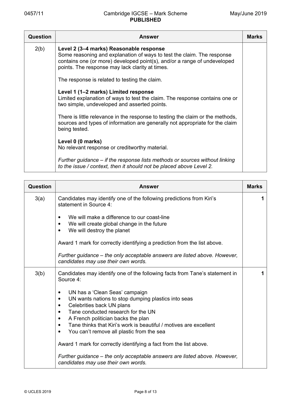 Mark scheme, page 8 of 13