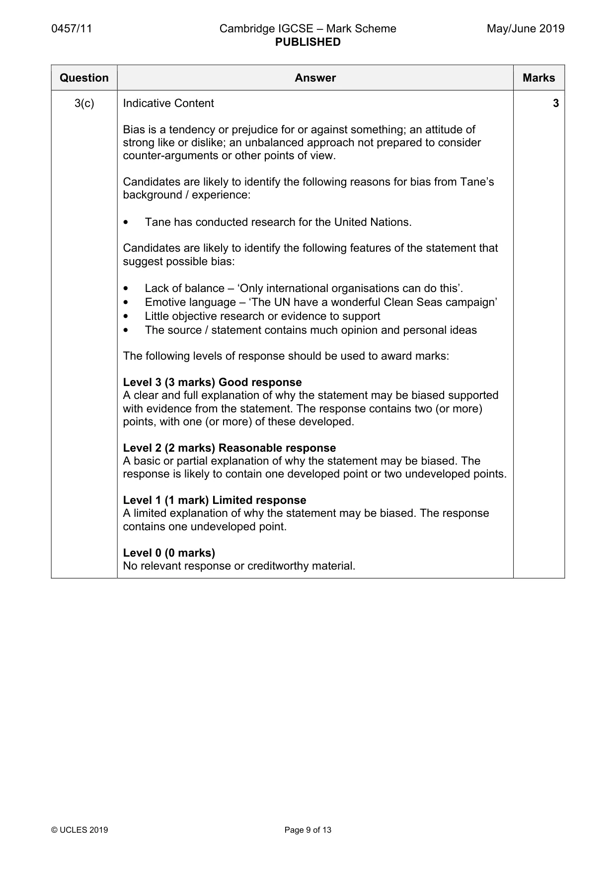 Mark scheme, page 9 of 13