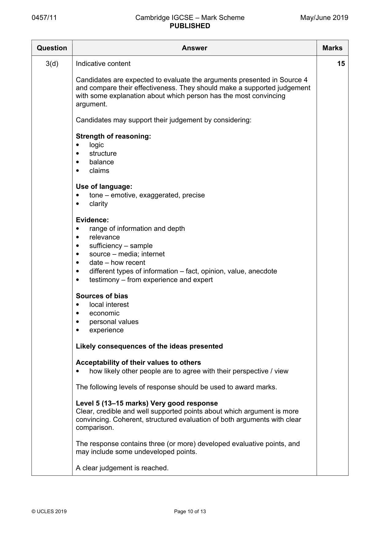 Mark scheme, page 10 of 13