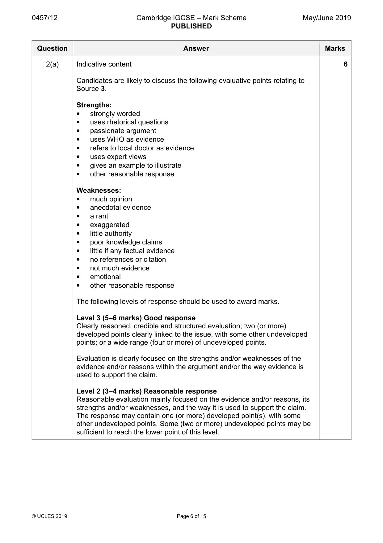 Mark scheme, page 6 of 15