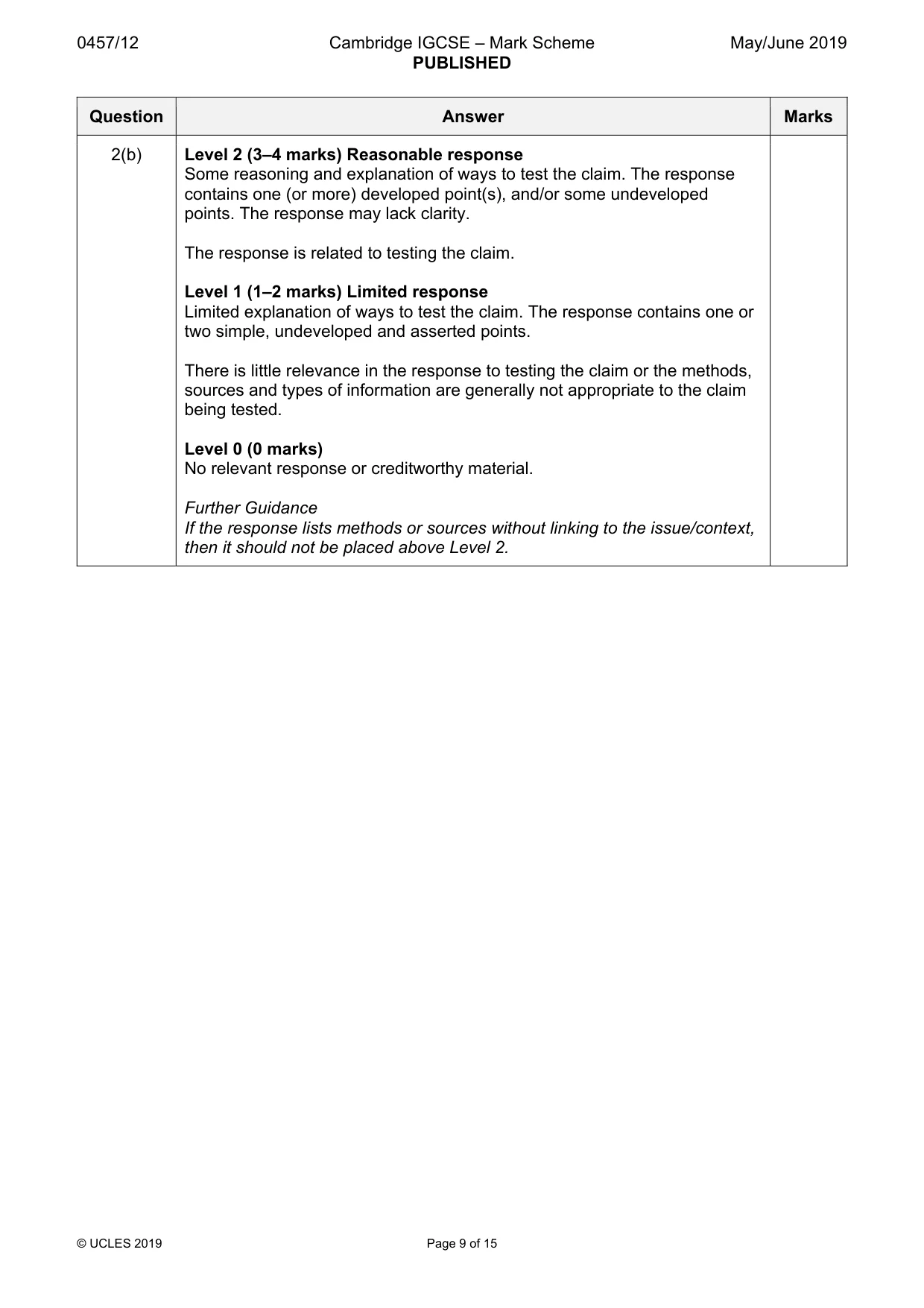Mark scheme, page 9 of 15