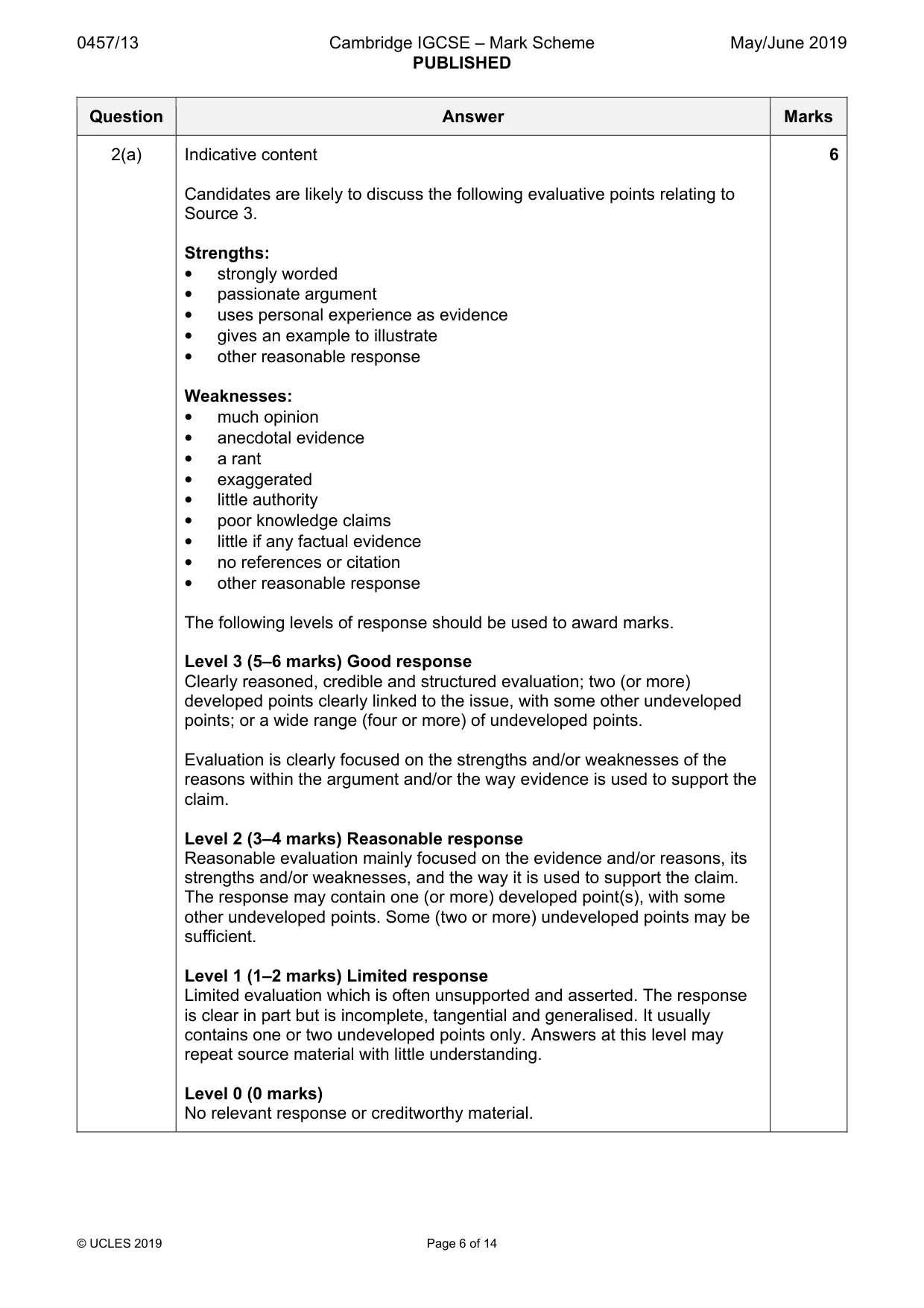 Mark scheme, page 6 of 14