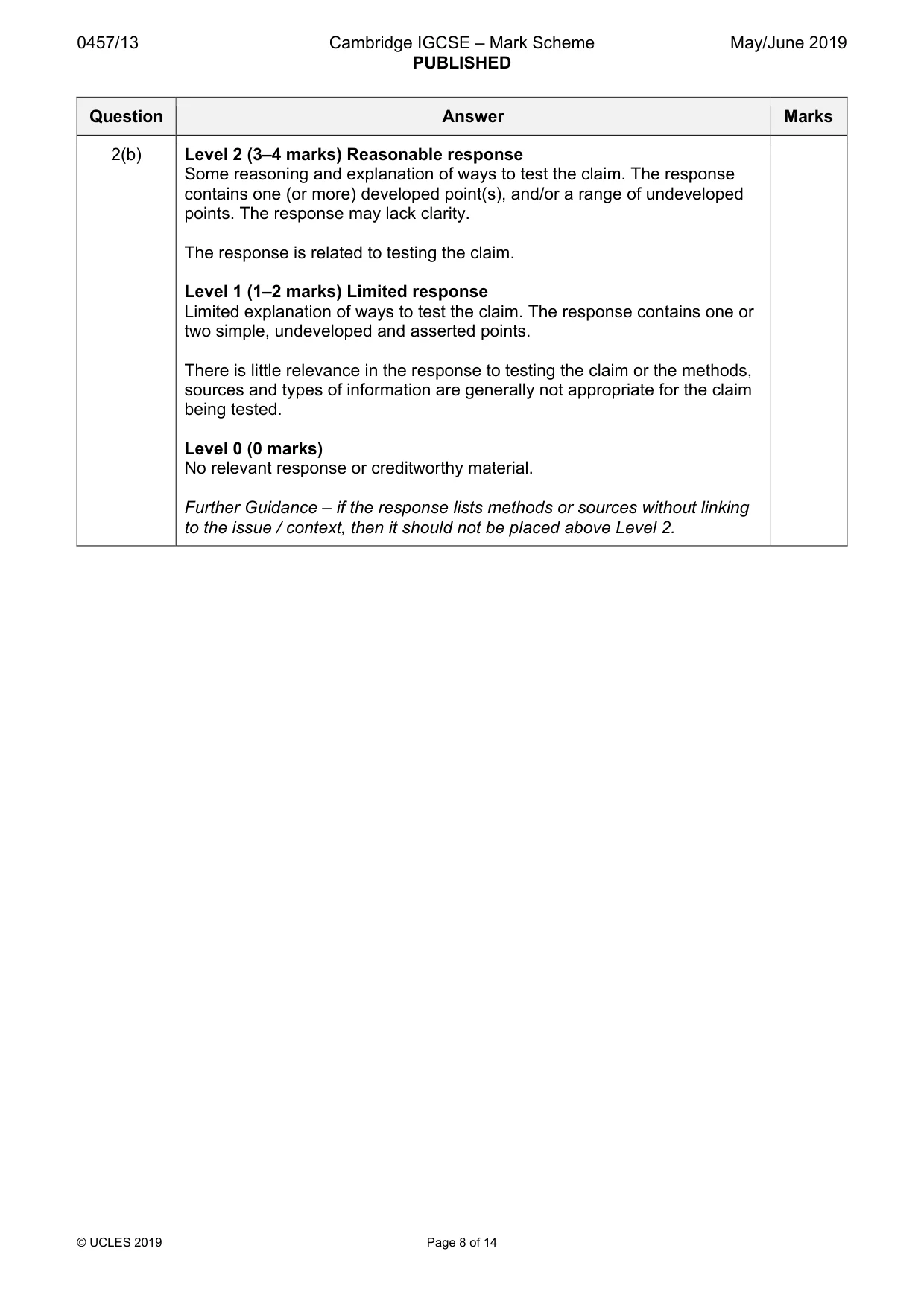 Mark scheme, page 8 of 14