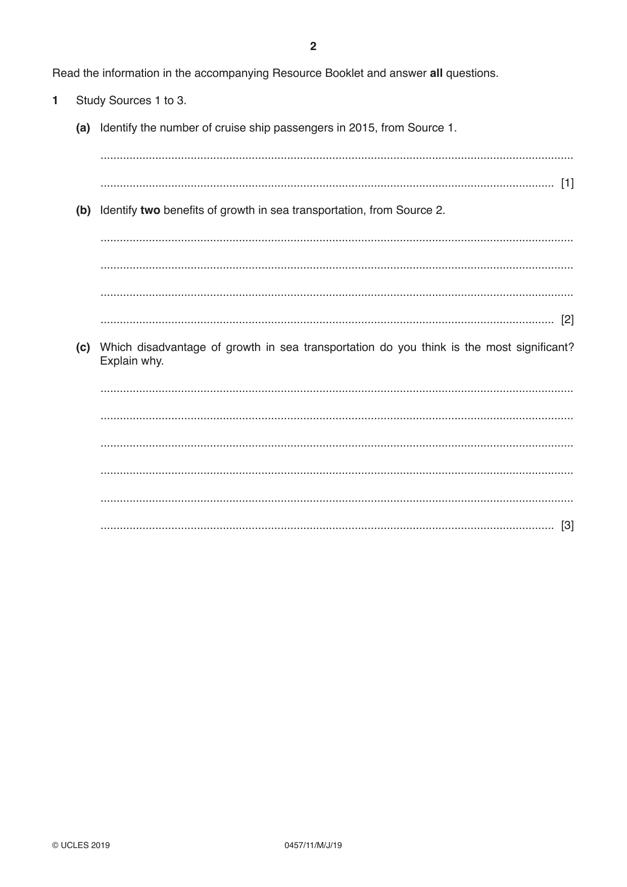 Cambridge IGCSE Global Perspectives 0457 2019 May/June Paper 1 · Variant 1 question paper, page 2 of 12