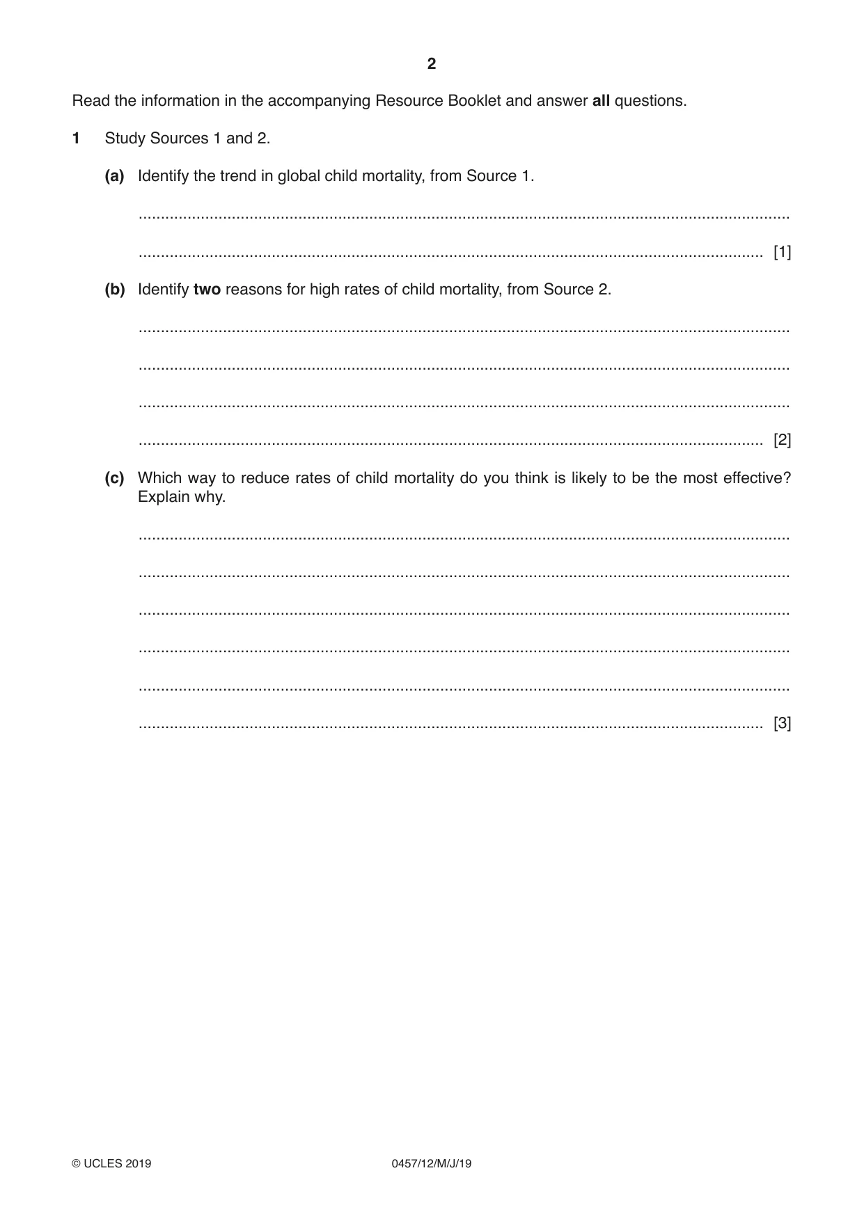 Cambridge IGCSE Global Perspectives 0457 2019 May/June Paper 1 · Variant 2 question paper, page 2 of 12