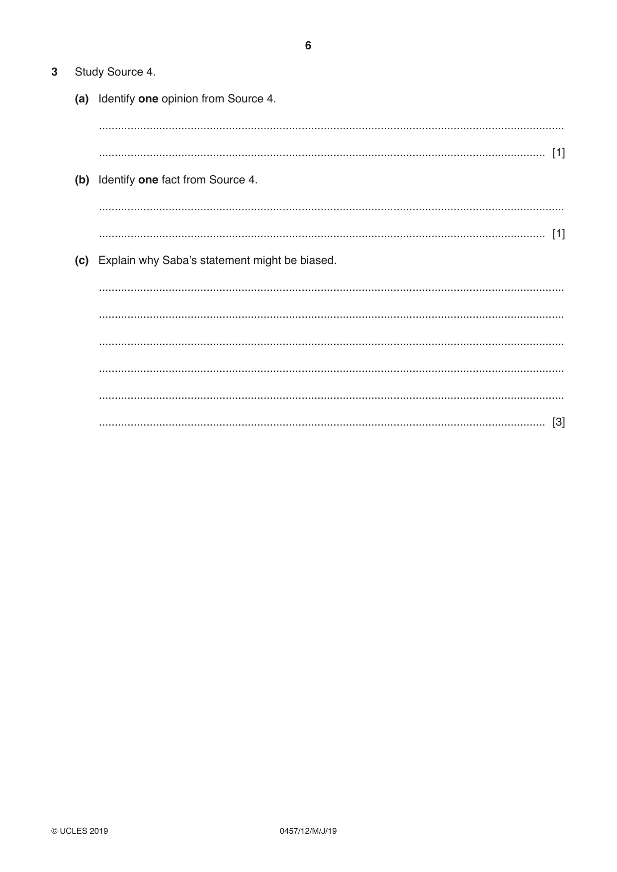 Cambridge IGCSE Global Perspectives 0457 2019 May/June Paper 1 · Variant 2 question paper, page 6 of 12