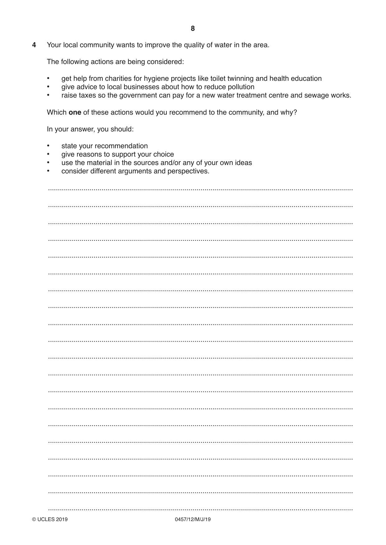 Cambridge IGCSE Global Perspectives 0457 2019 May/June Paper 1 · Variant 2 question paper, page 8 of 12