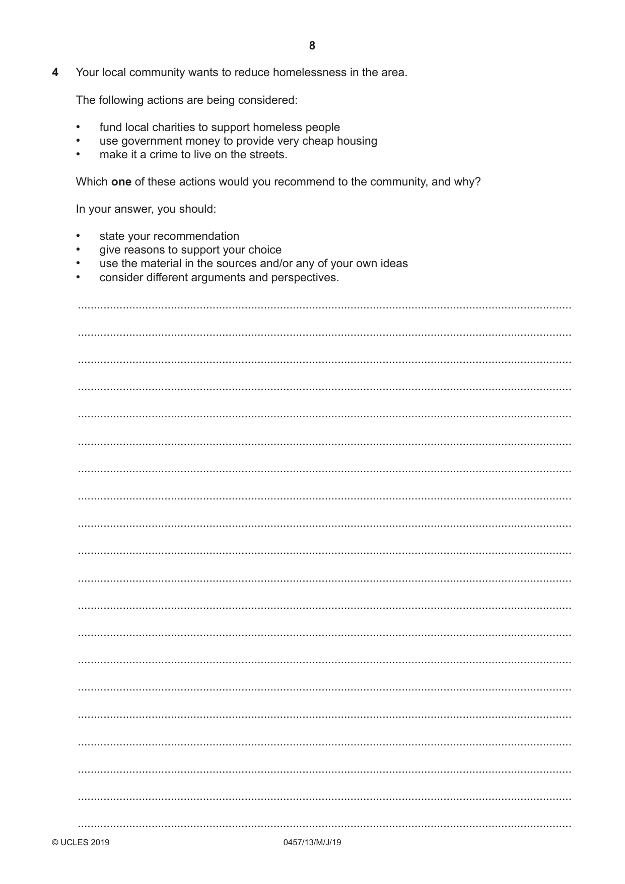 Cambridge IGCSE Global Perspectives 0457 2019 May/June Paper 1 · Variant 3 question paper, page 8 of 12