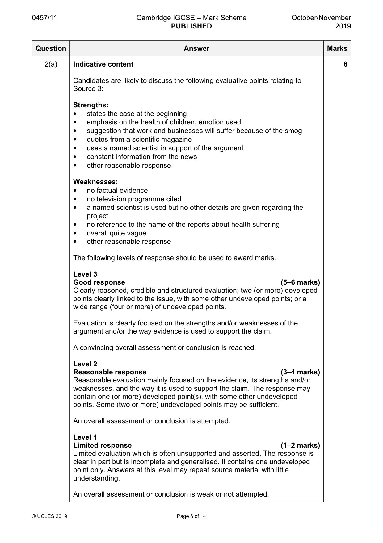 Mark scheme, page 6 of 14