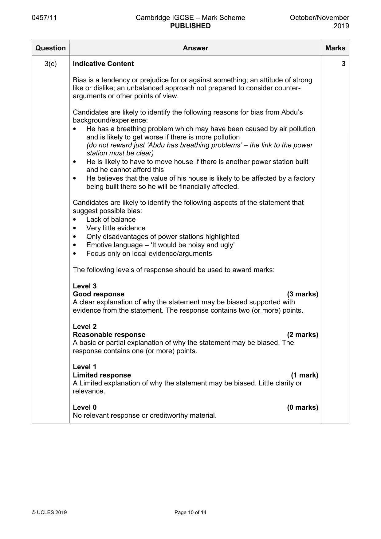 Mark scheme, page 10 of 14