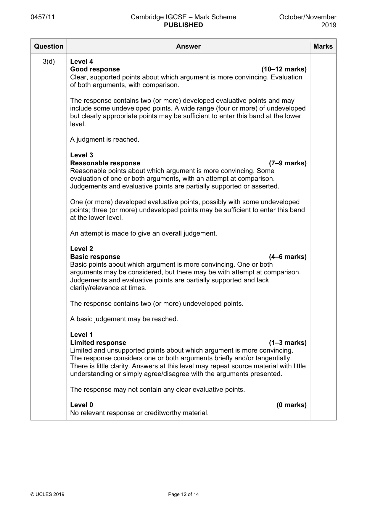 Mark scheme, page 12 of 14