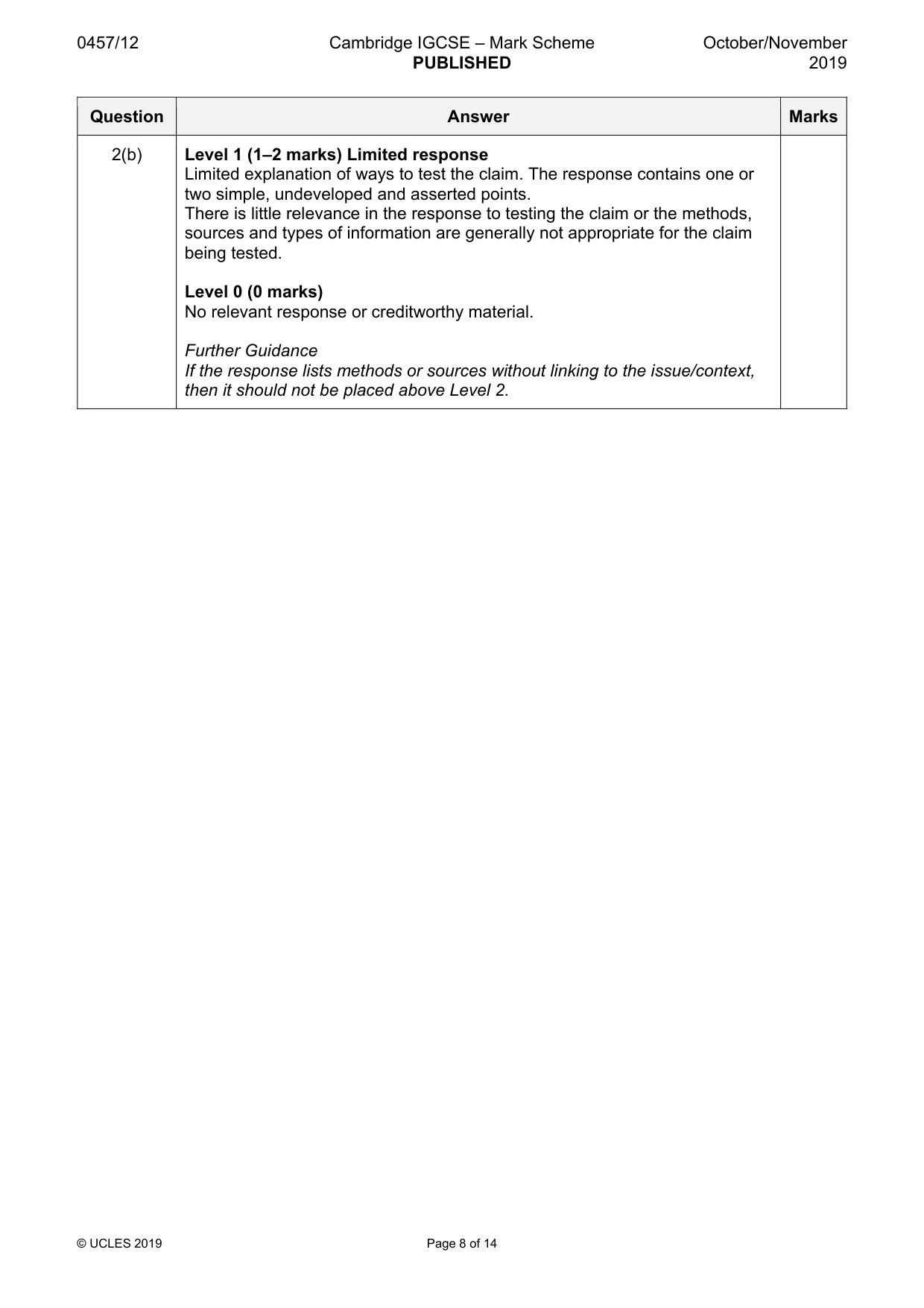 Mark scheme, page 8 of 14