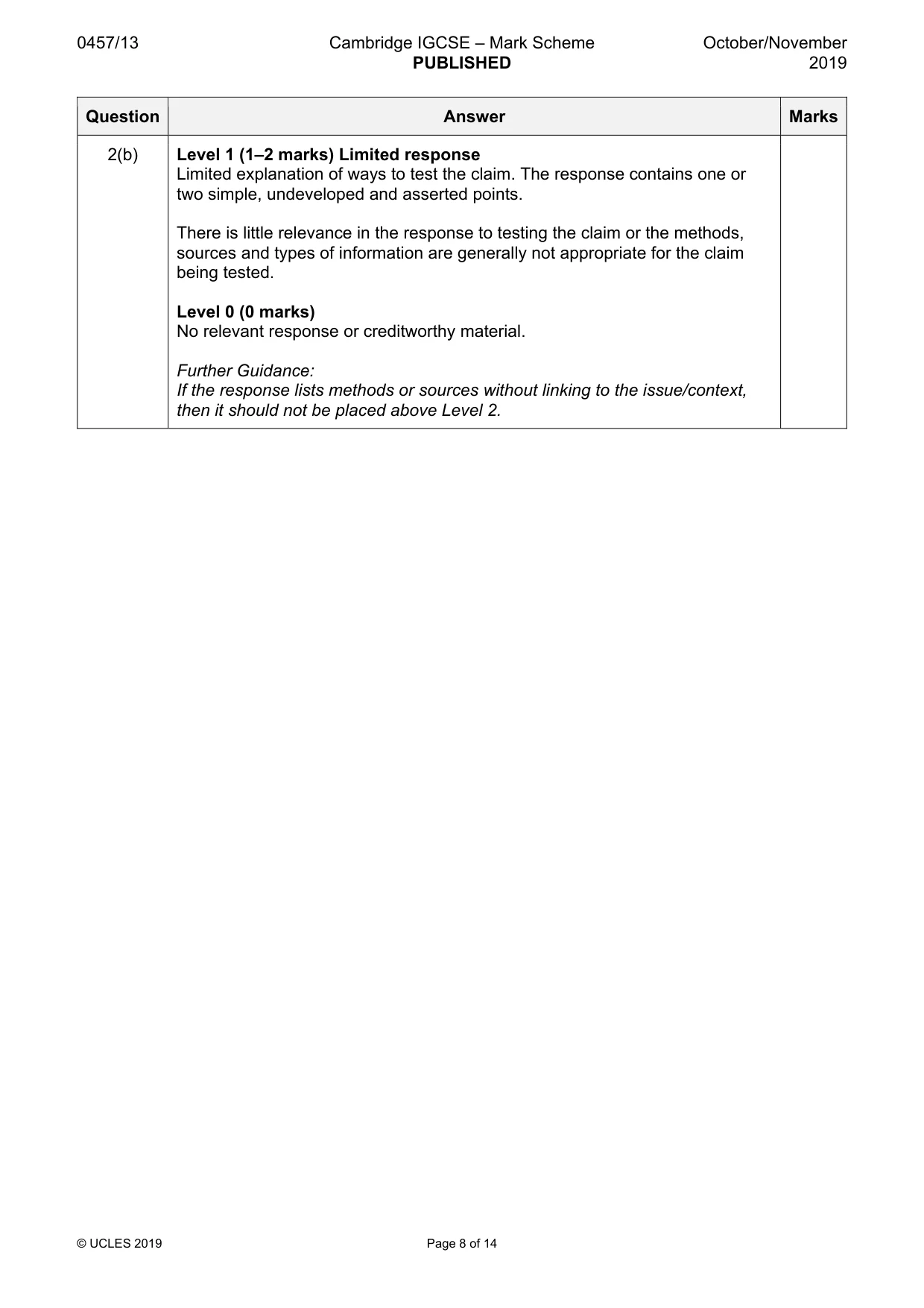 Mark scheme, page 8 of 14