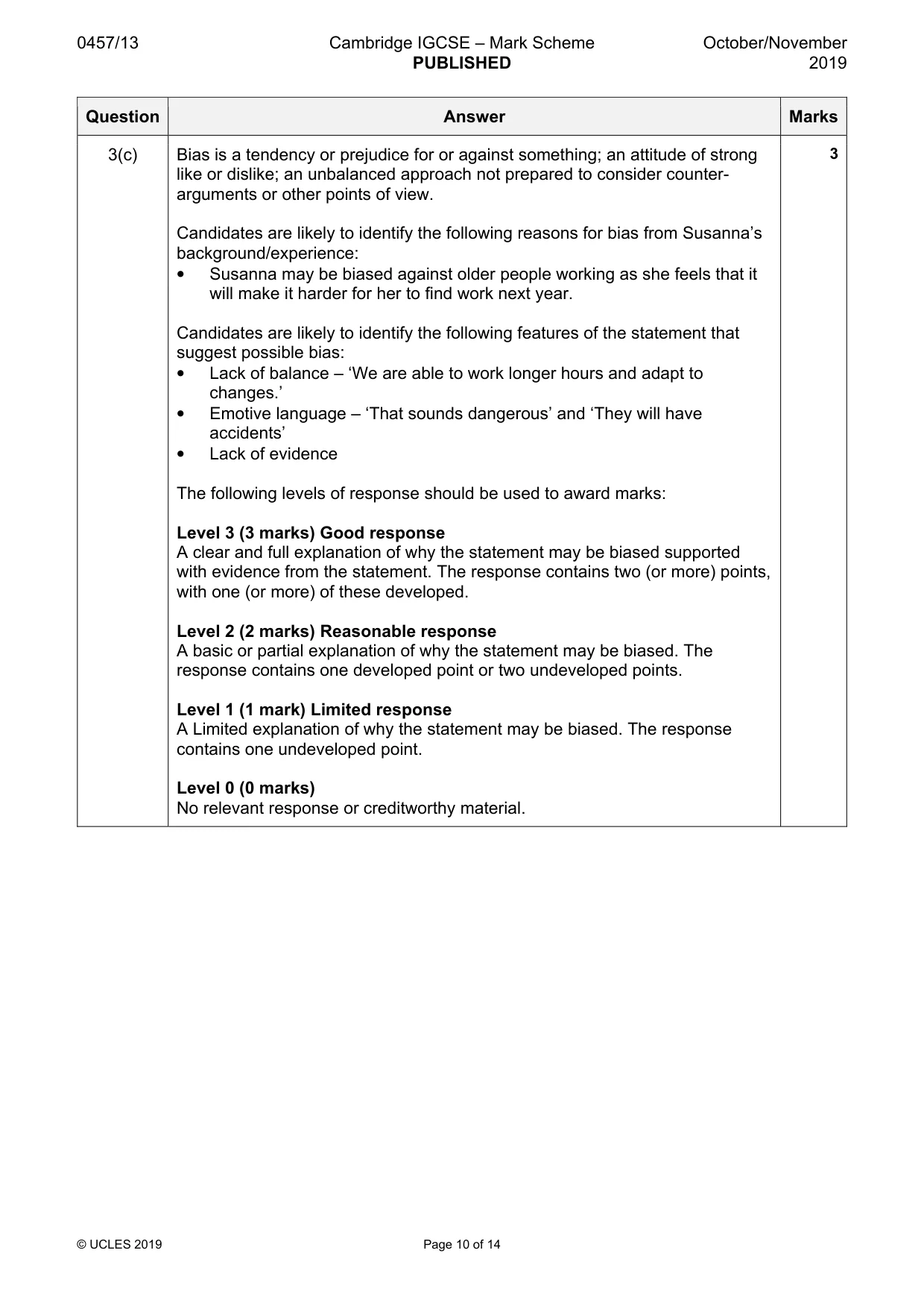 Mark scheme, page 10 of 14