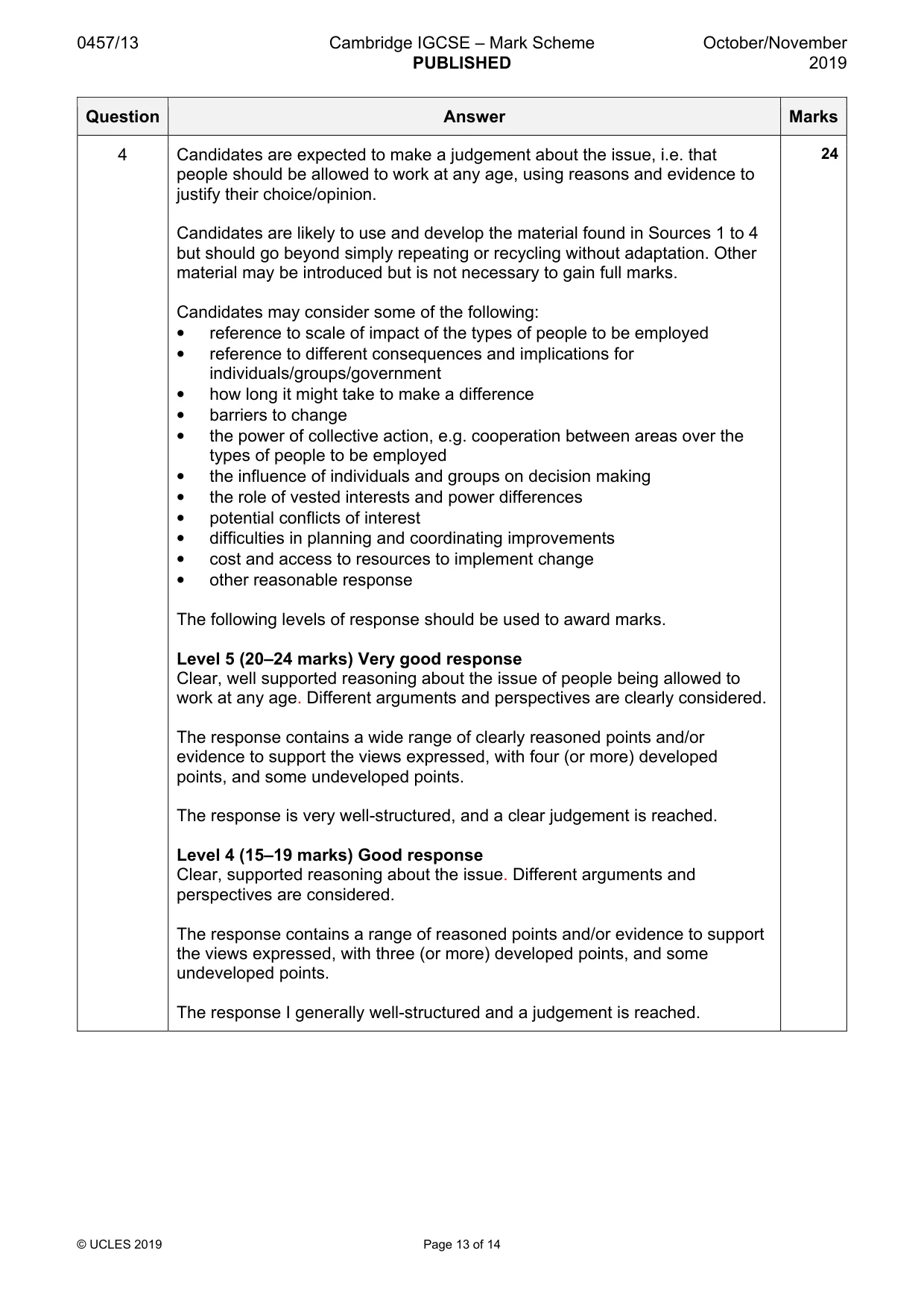 Mark scheme, page 13 of 14