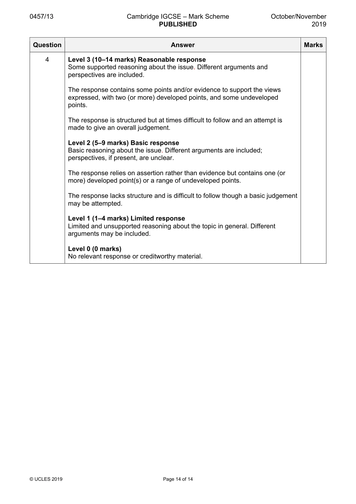 Mark scheme, page 14 of 14