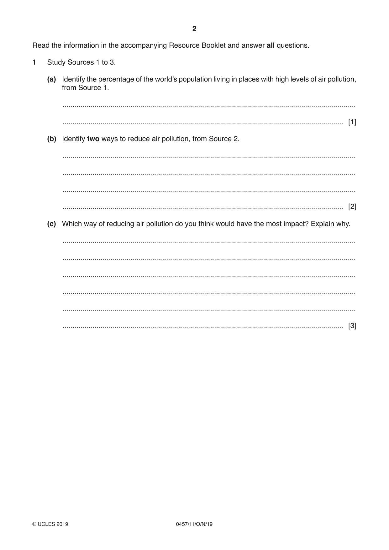 Cambridge IGCSE Global Perspectives 0457 2019 Oct/Nov Paper 1 · Variant 1 question paper, page 2 of 12