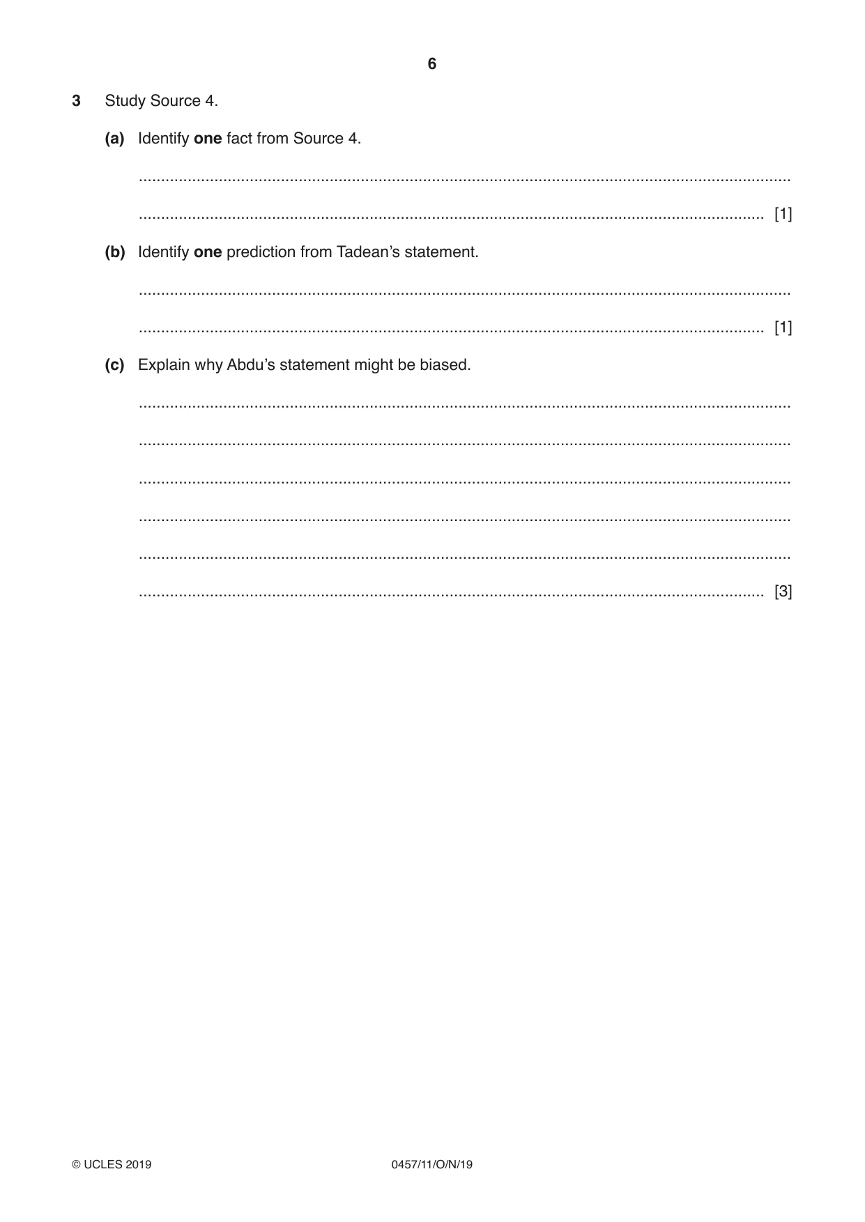 Cambridge IGCSE Global Perspectives 0457 2019 Oct/Nov Paper 1 · Variant 1 question paper, page 6 of 12