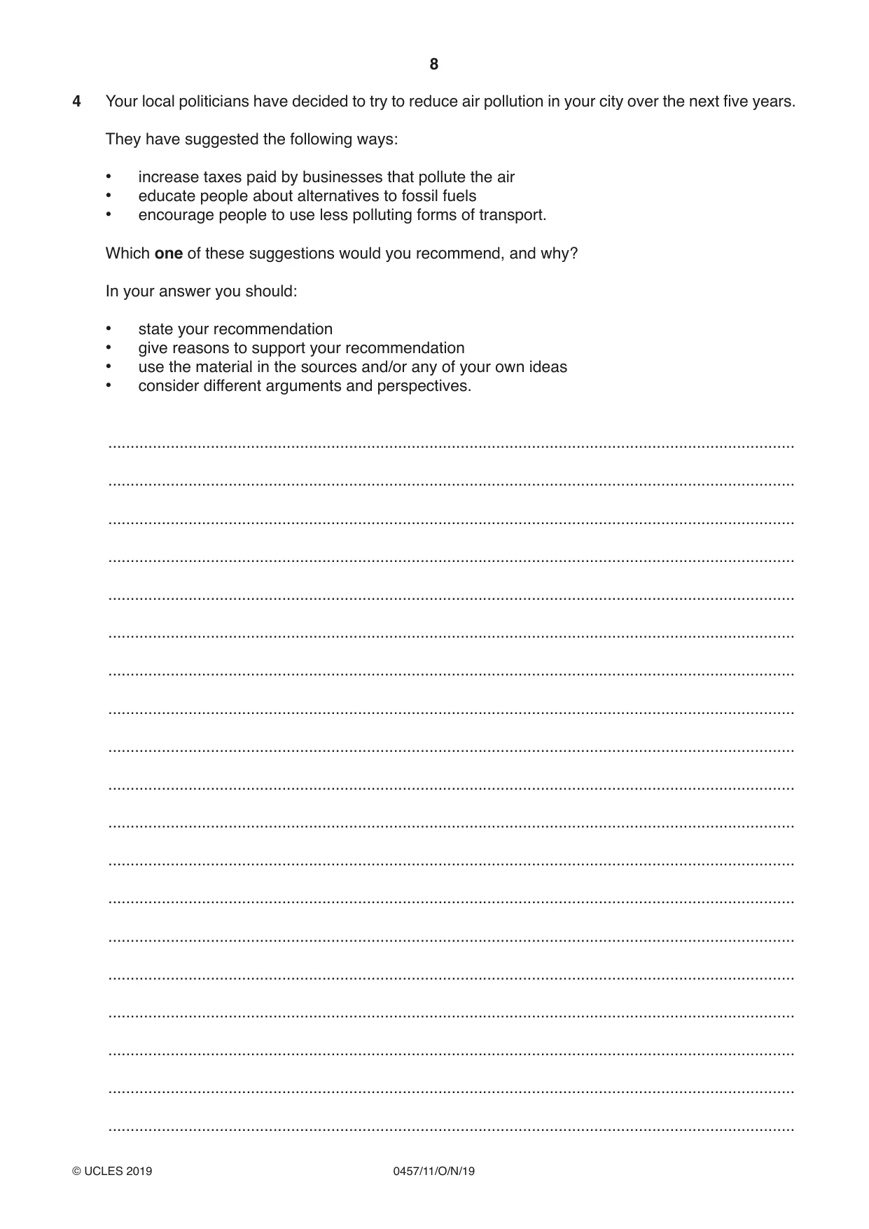 Cambridge IGCSE Global Perspectives 0457 2019 Oct/Nov Paper 1 · Variant 1 question paper, page 8 of 12