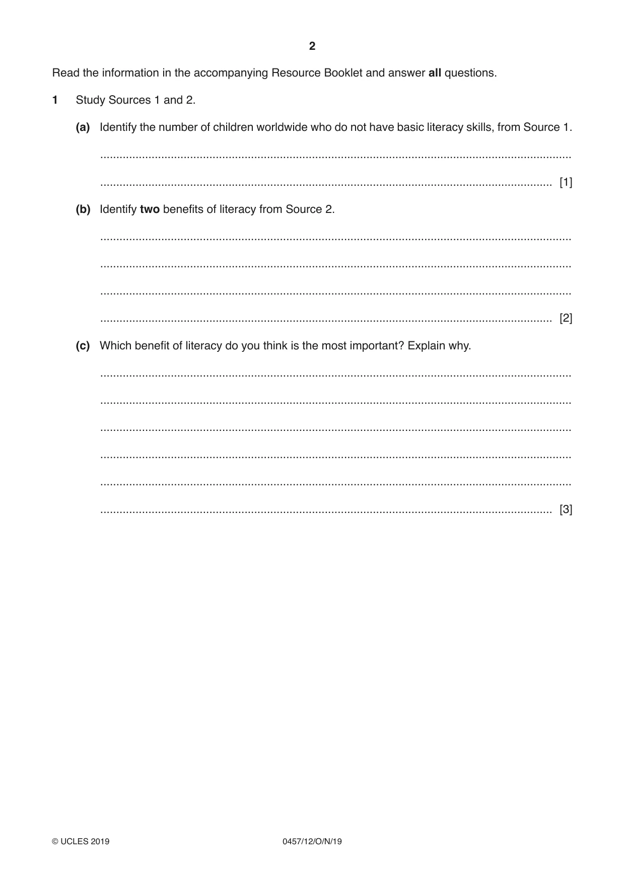 Cambridge IGCSE Global Perspectives 0457 2019 Oct/Nov Paper 1 · Variant 2 question paper, page 2 of 12