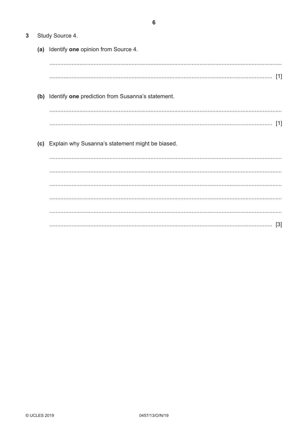 Cambridge IGCSE Global Perspectives 0457 2019 Oct/Nov Paper 1 · Variant 3 question paper, page 6 of 12