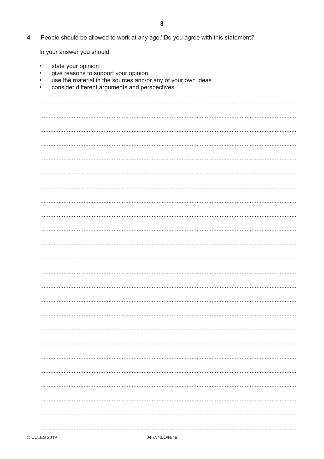Cambridge IGCSE Global Perspectives 0457 2019 Oct/Nov Paper 1 · Variant 3 question paper, page 8 of 12