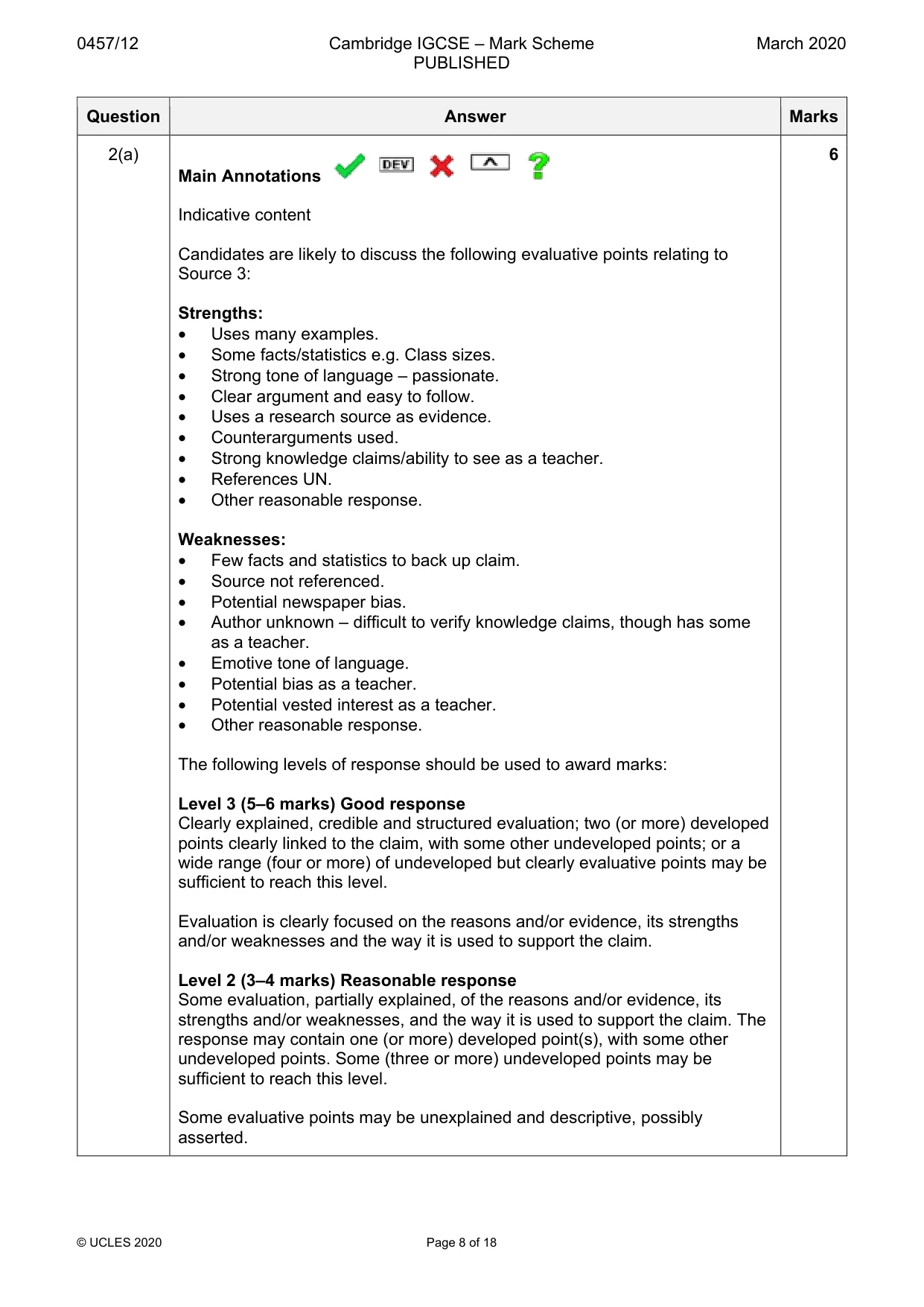 Mark scheme, page 8 of 18