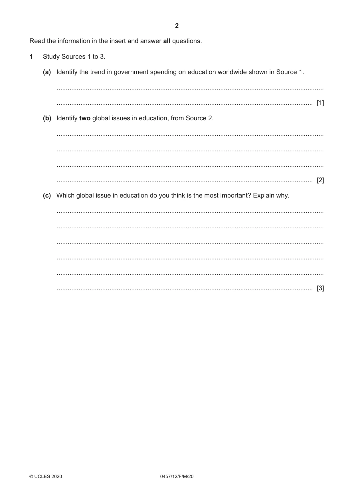 Cambridge IGCSE Global Perspectives 0457 2020 Feb/March Paper 1 · Variant 2 question paper, page 2 of 12