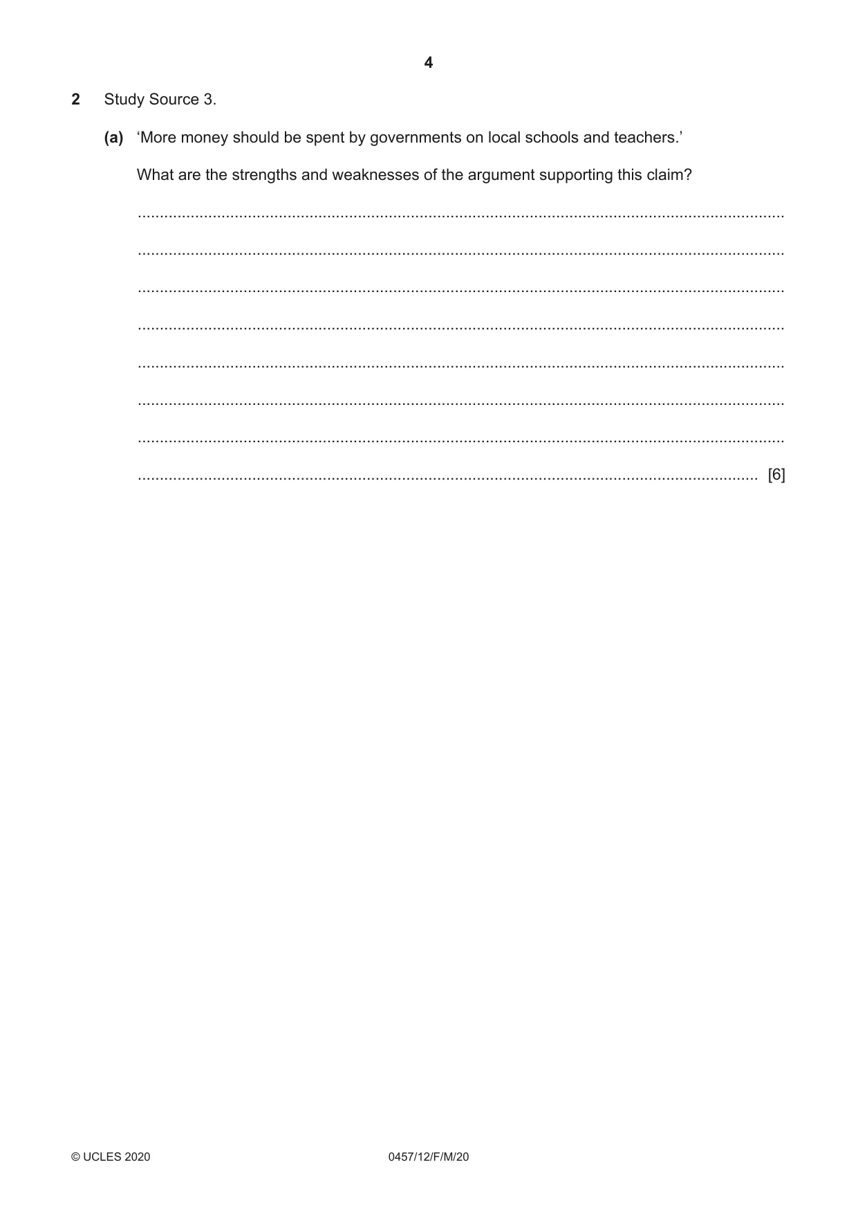 Cambridge IGCSE Global Perspectives 0457 2020 Feb/March Paper 1 · Variant 2 question paper, page 4 of 12