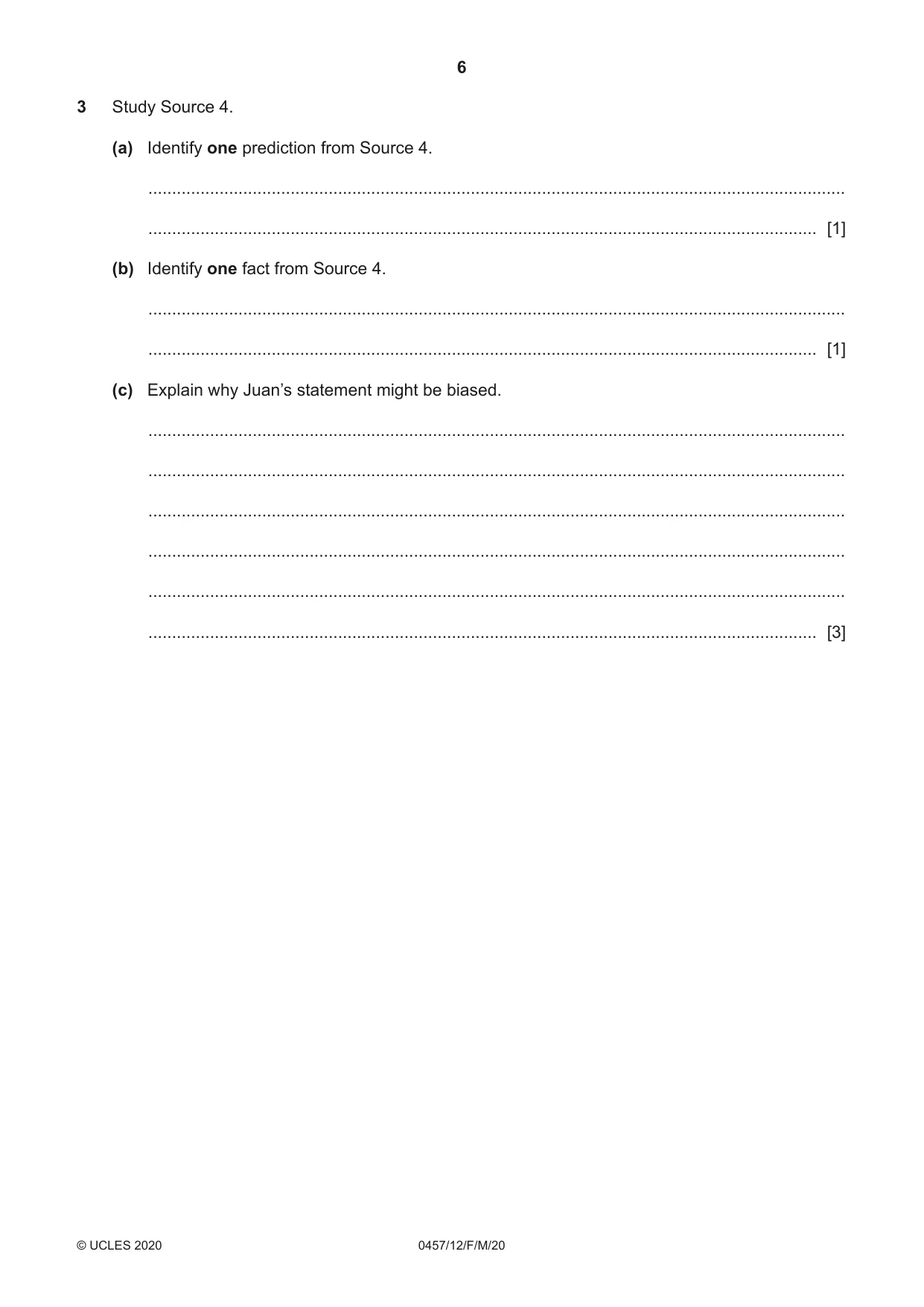 Cambridge IGCSE Global Perspectives 0457 2020 Feb/March Paper 1 · Variant 2 question paper, page 6 of 12