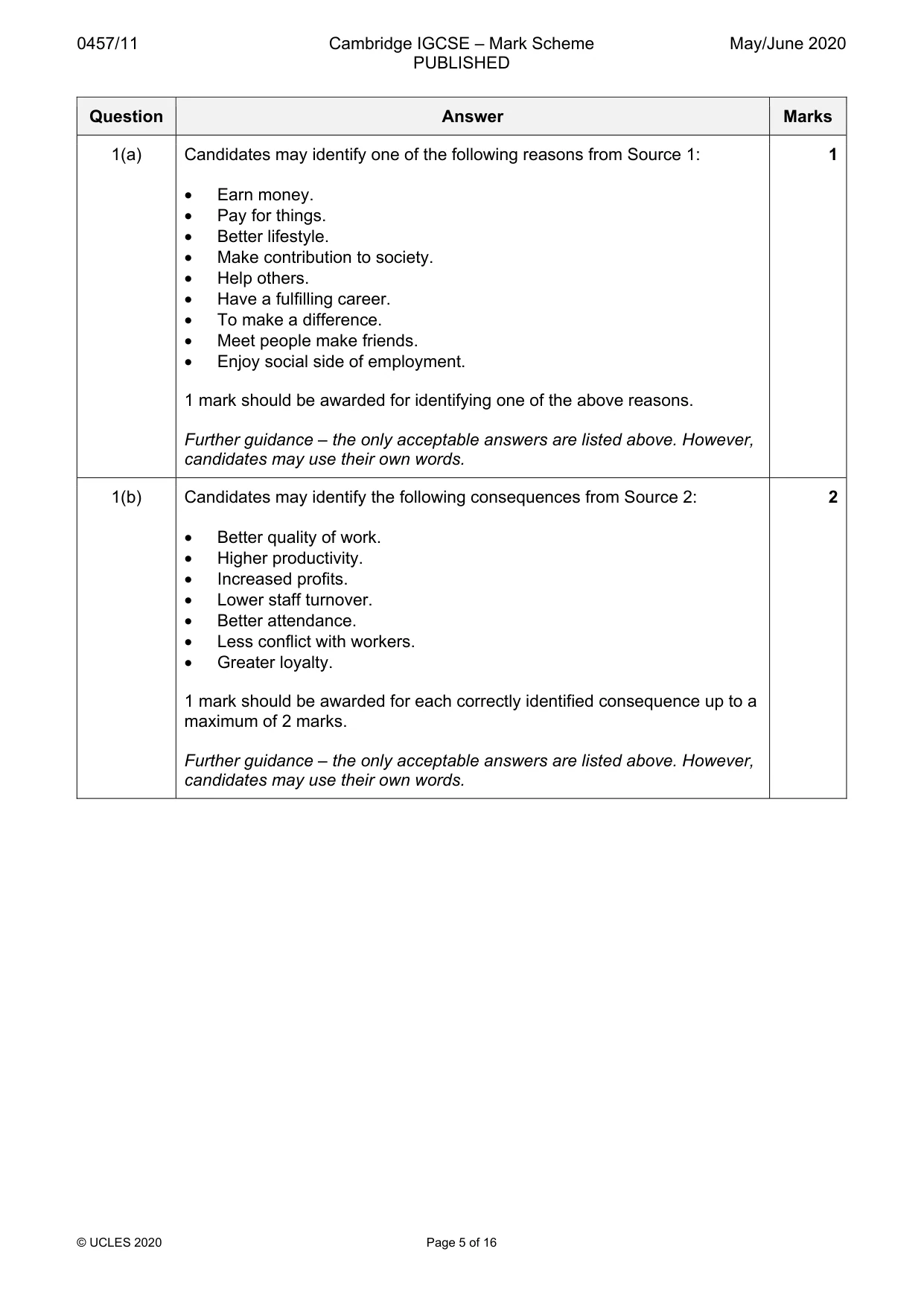 Mark scheme, page 5 of 16