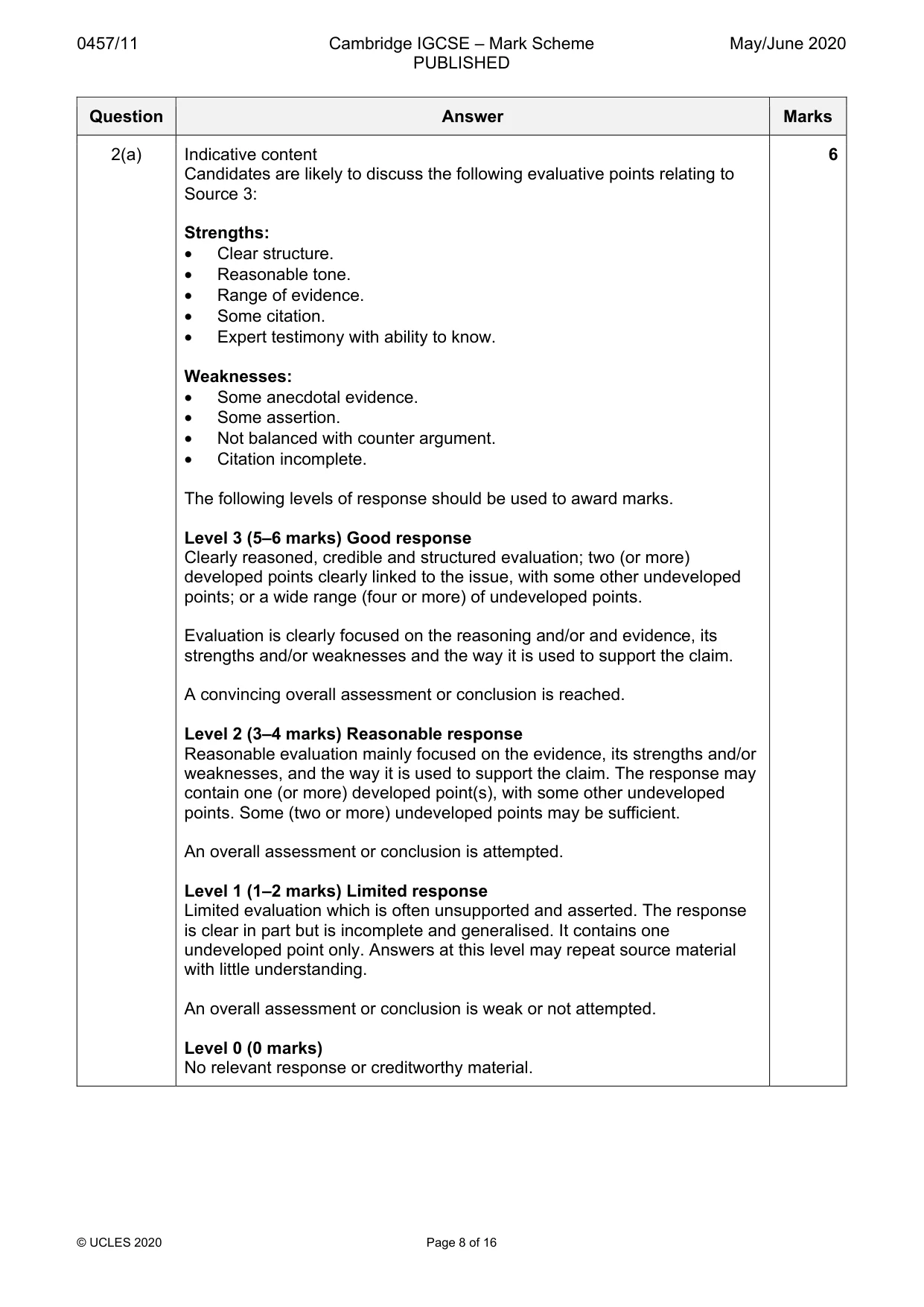 Mark scheme, page 8 of 16