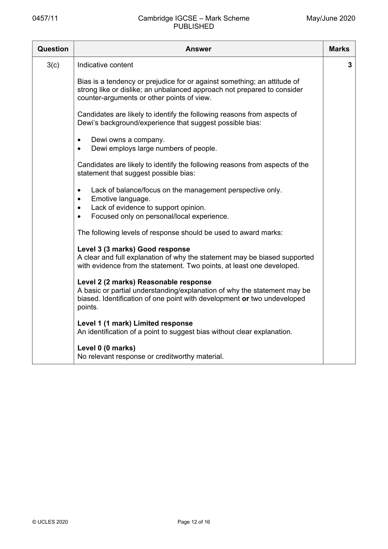 Mark scheme, page 12 of 16