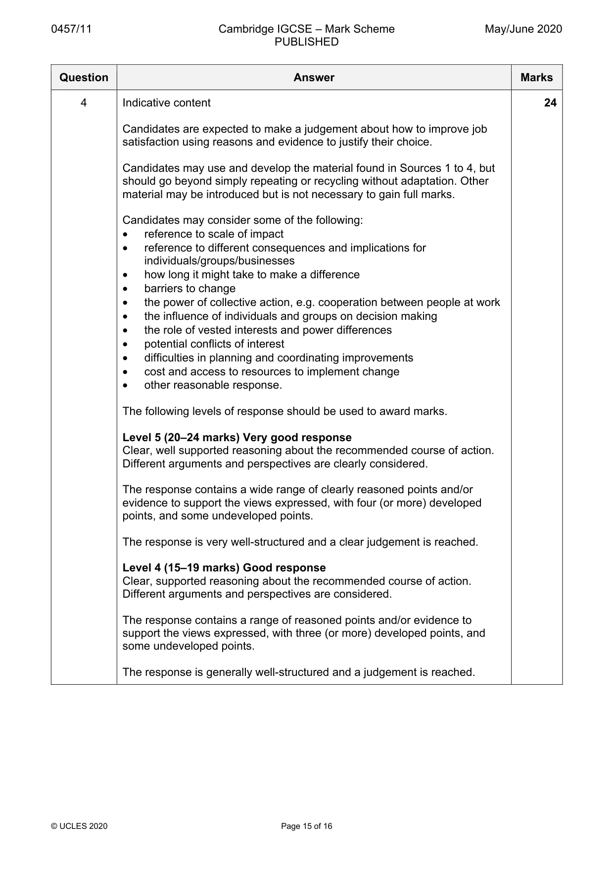 Mark scheme, page 15 of 16