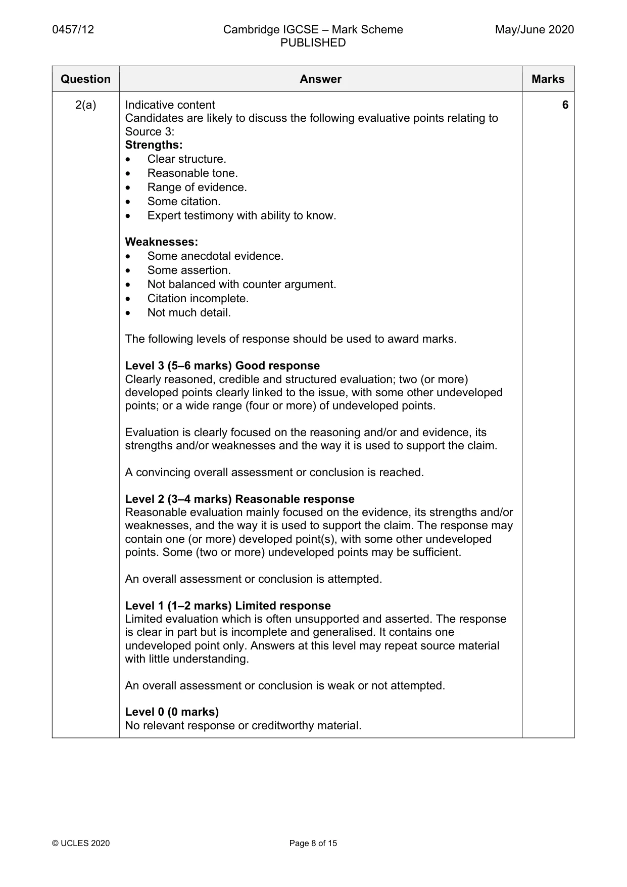Mark scheme, page 8 of 15