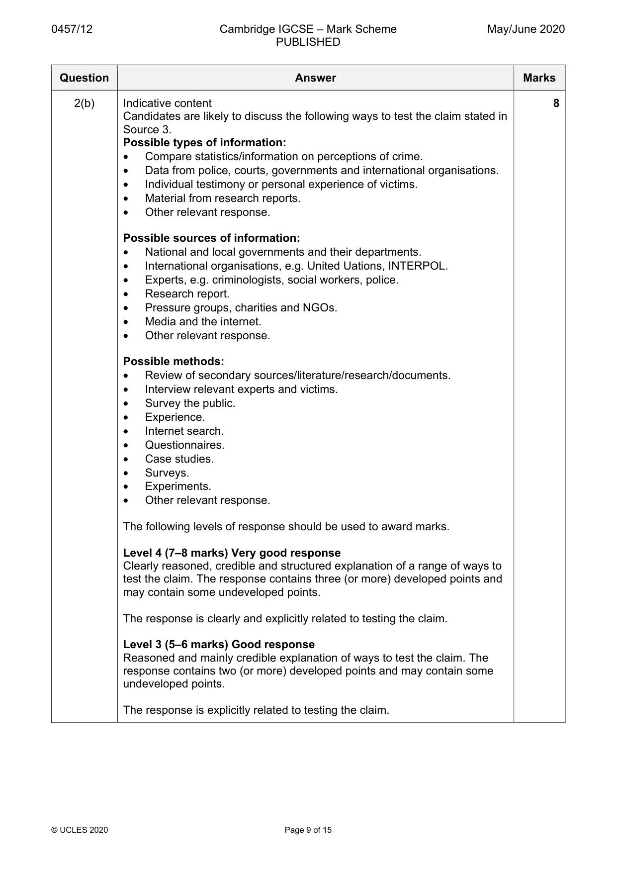 Mark scheme, page 9 of 15