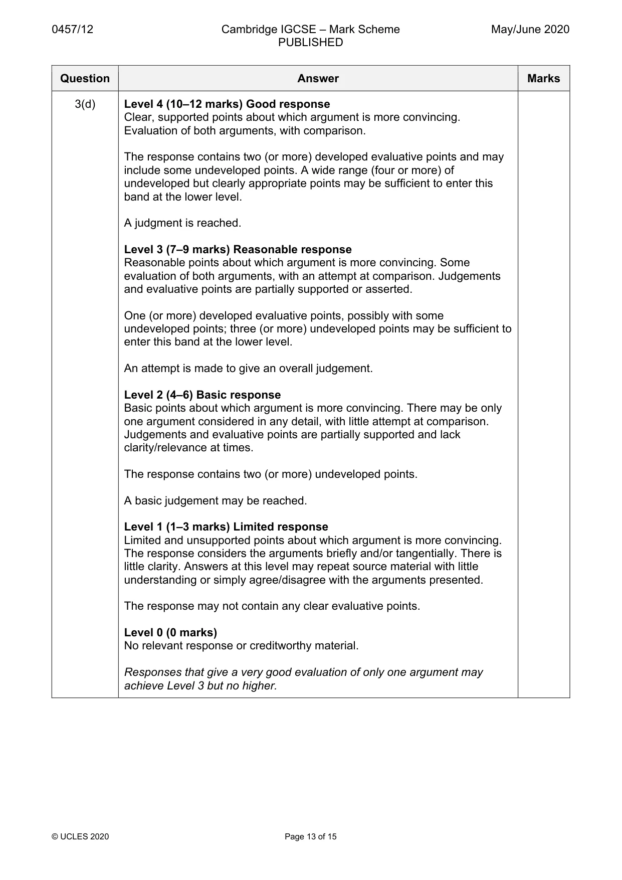 Mark scheme, page 13 of 15