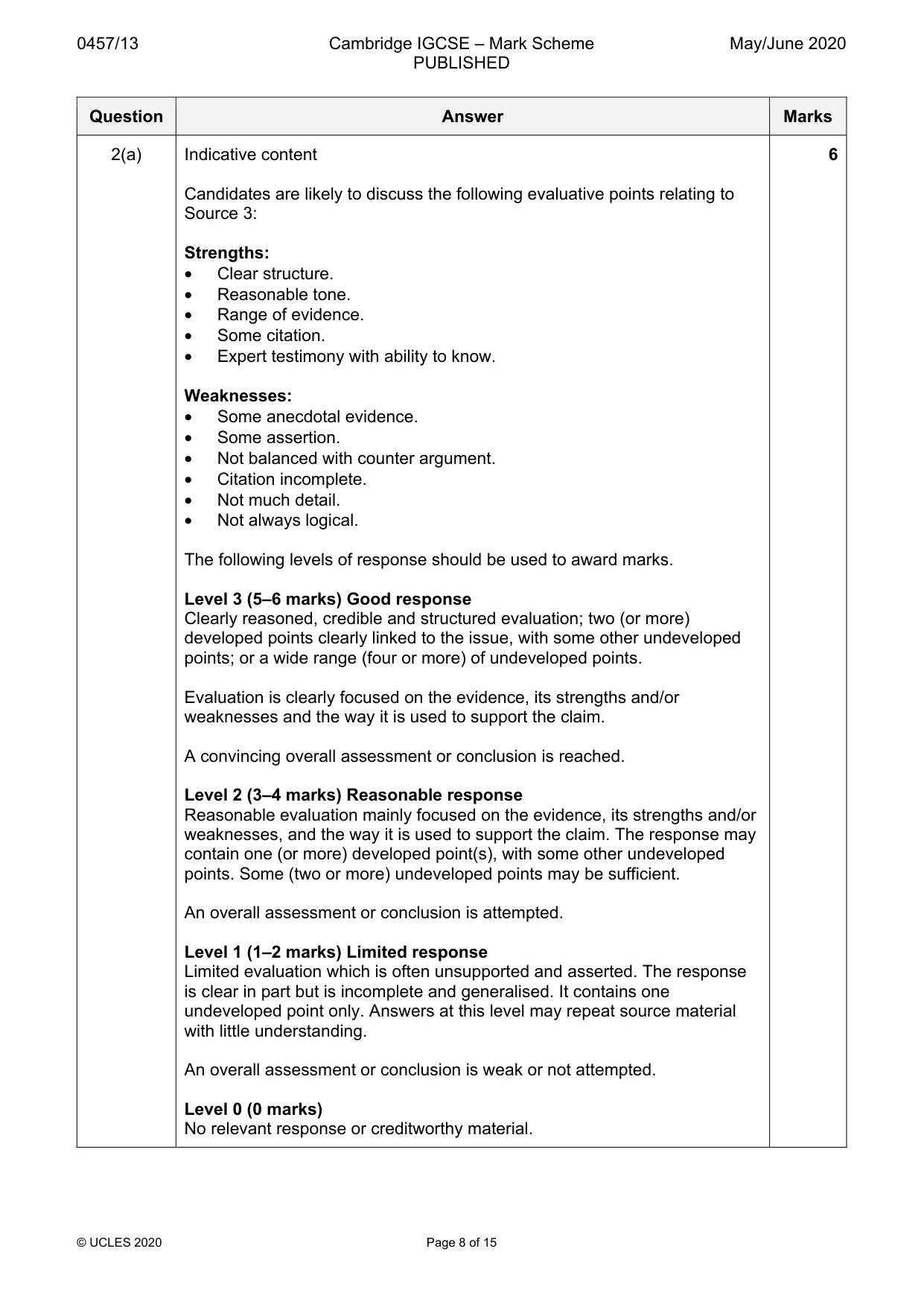 Mark scheme, page 8 of 15