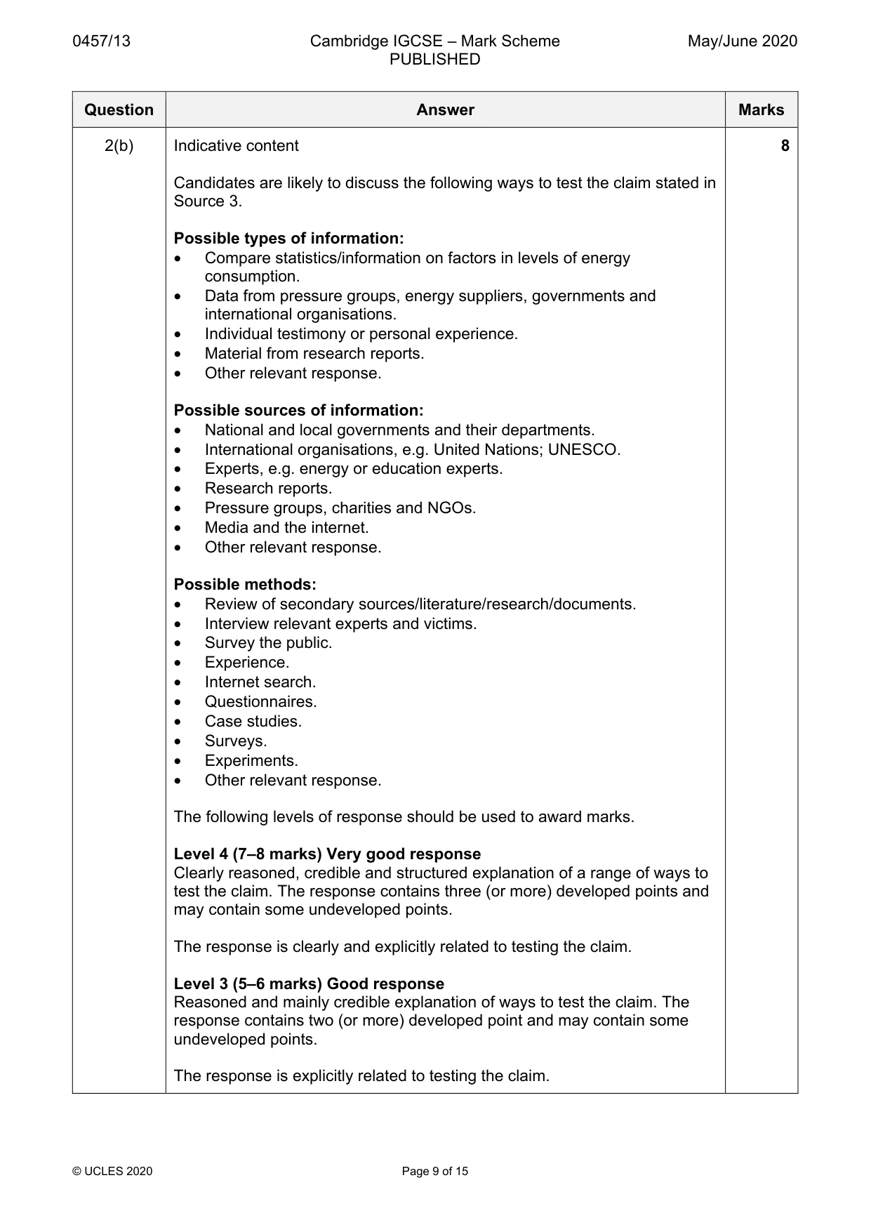 Mark scheme, page 9 of 15