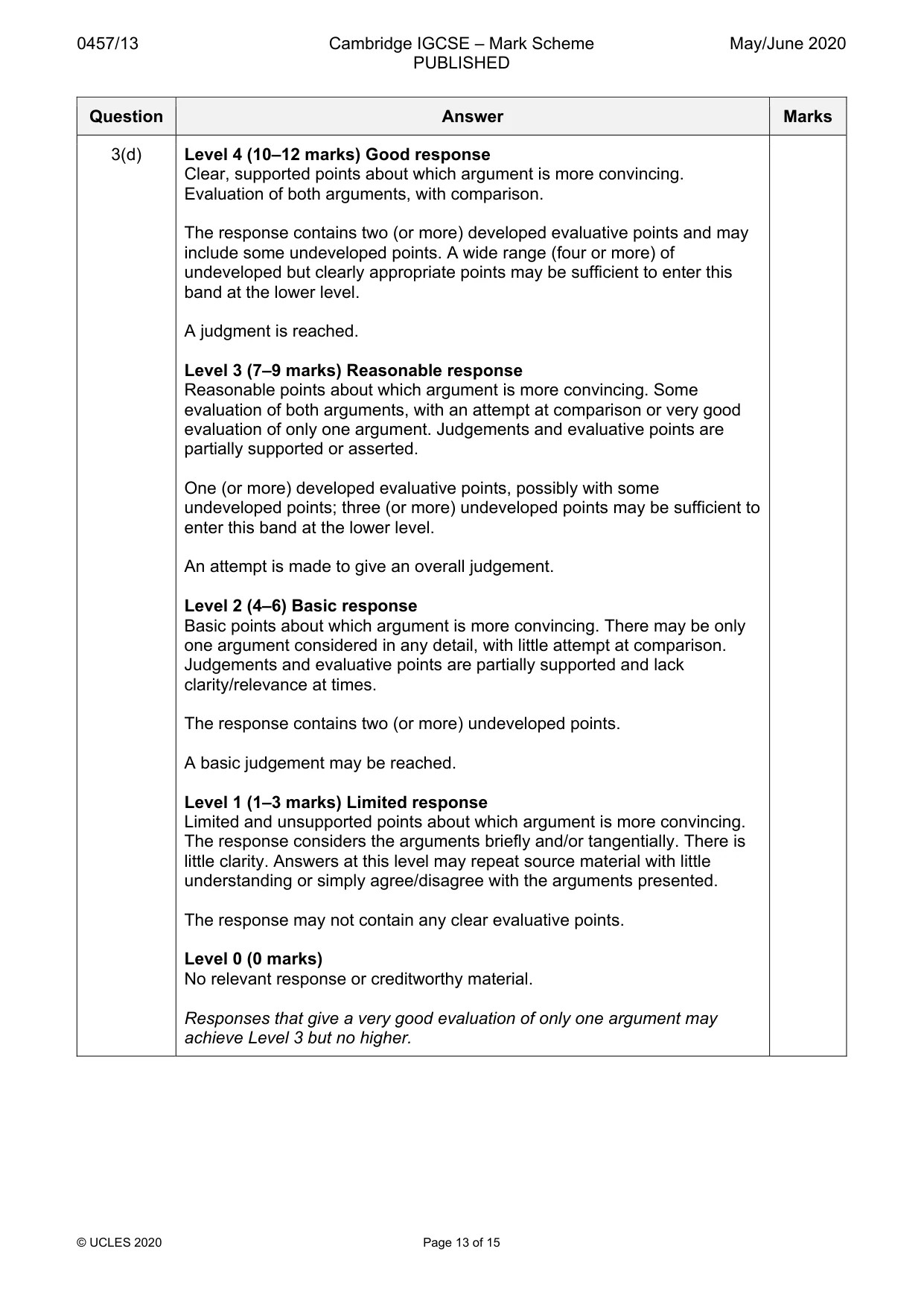Mark scheme, page 13 of 15