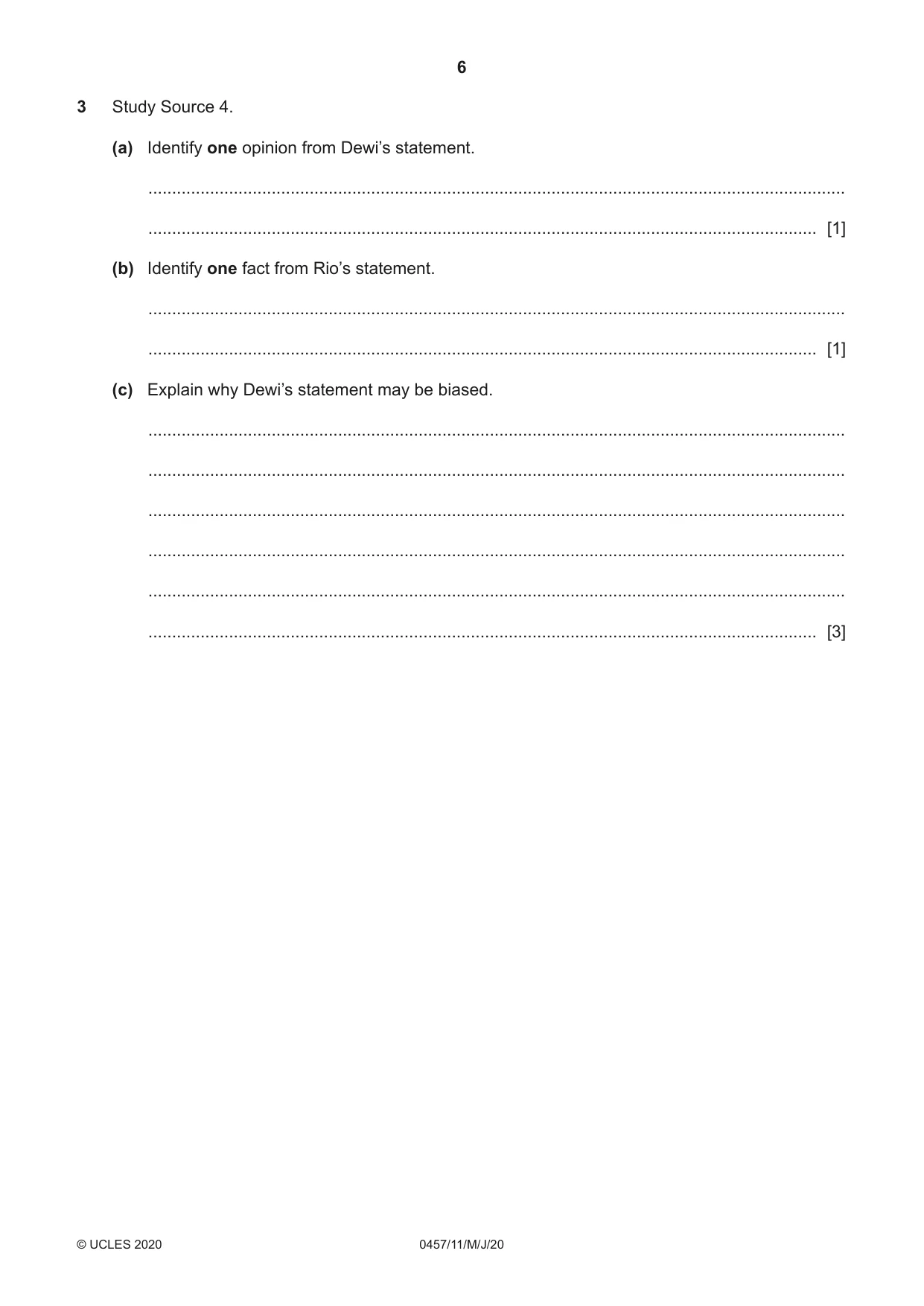 Cambridge IGCSE Global Perspectives 0457 2020 May/June Paper 1 · Variant 1 question paper, page 6 of 12
